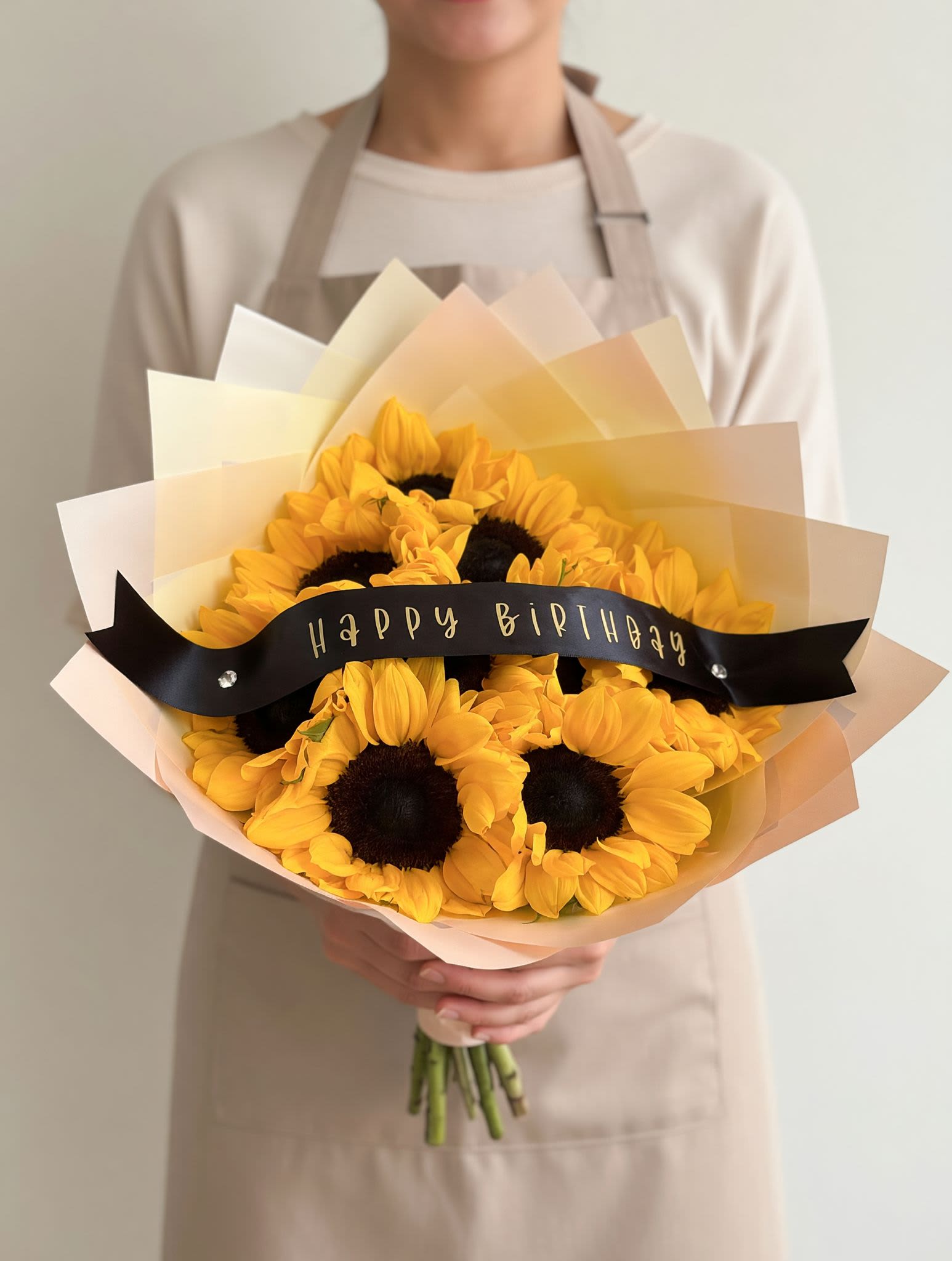 Mini Sunflower Bouquet with Ribbon - Customized sunflower bouquet with personalized ribbon