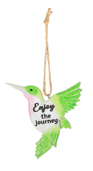 Hanging hummingbird ornament with "Enjoy the Journey" text