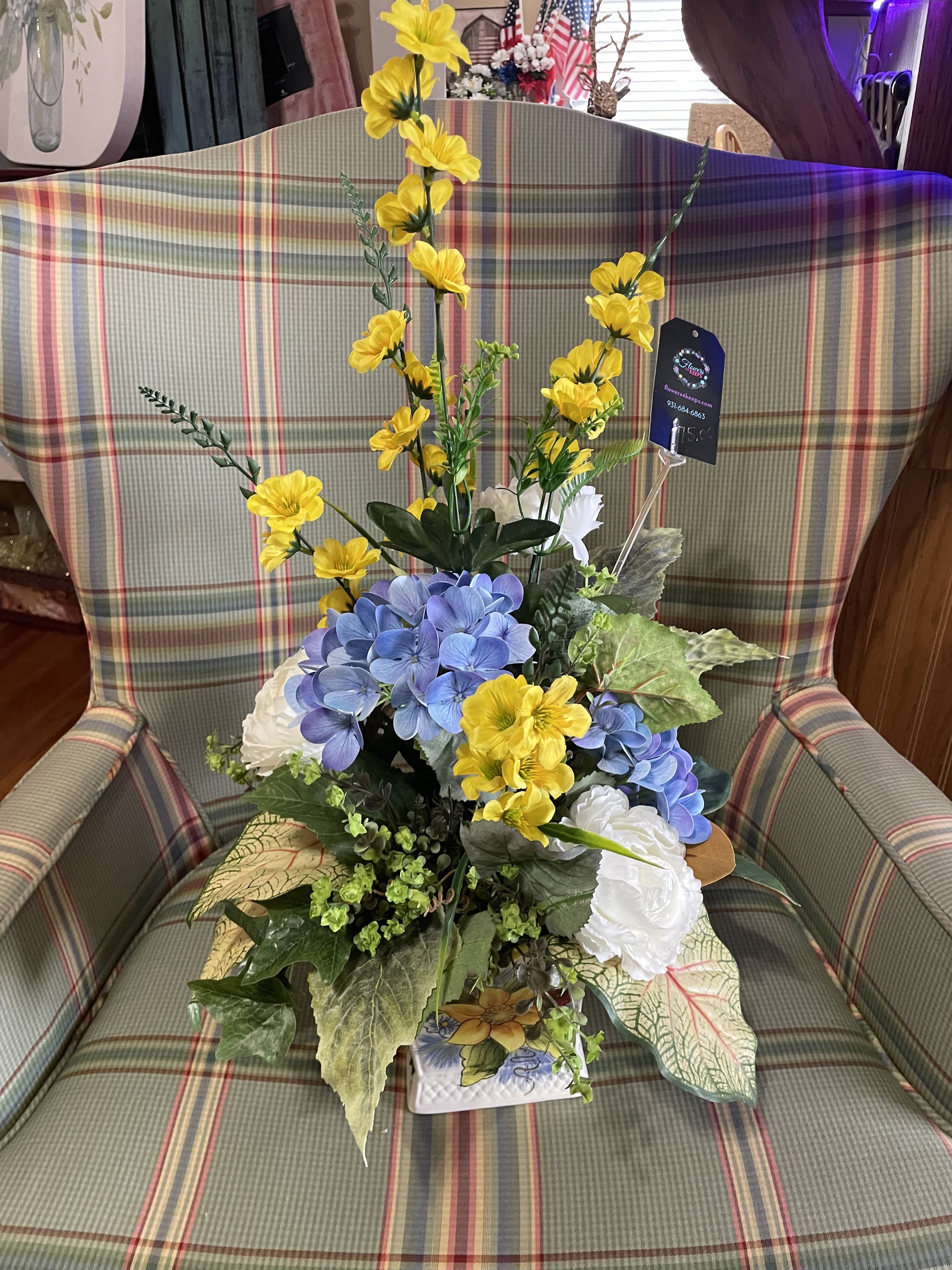 Peacock Passion Silk Vase  - A beautifully designed arrangement, created with high end silk and dried florals. Designed in a peacock colored vase.  Perfect   Green Blue  tones.