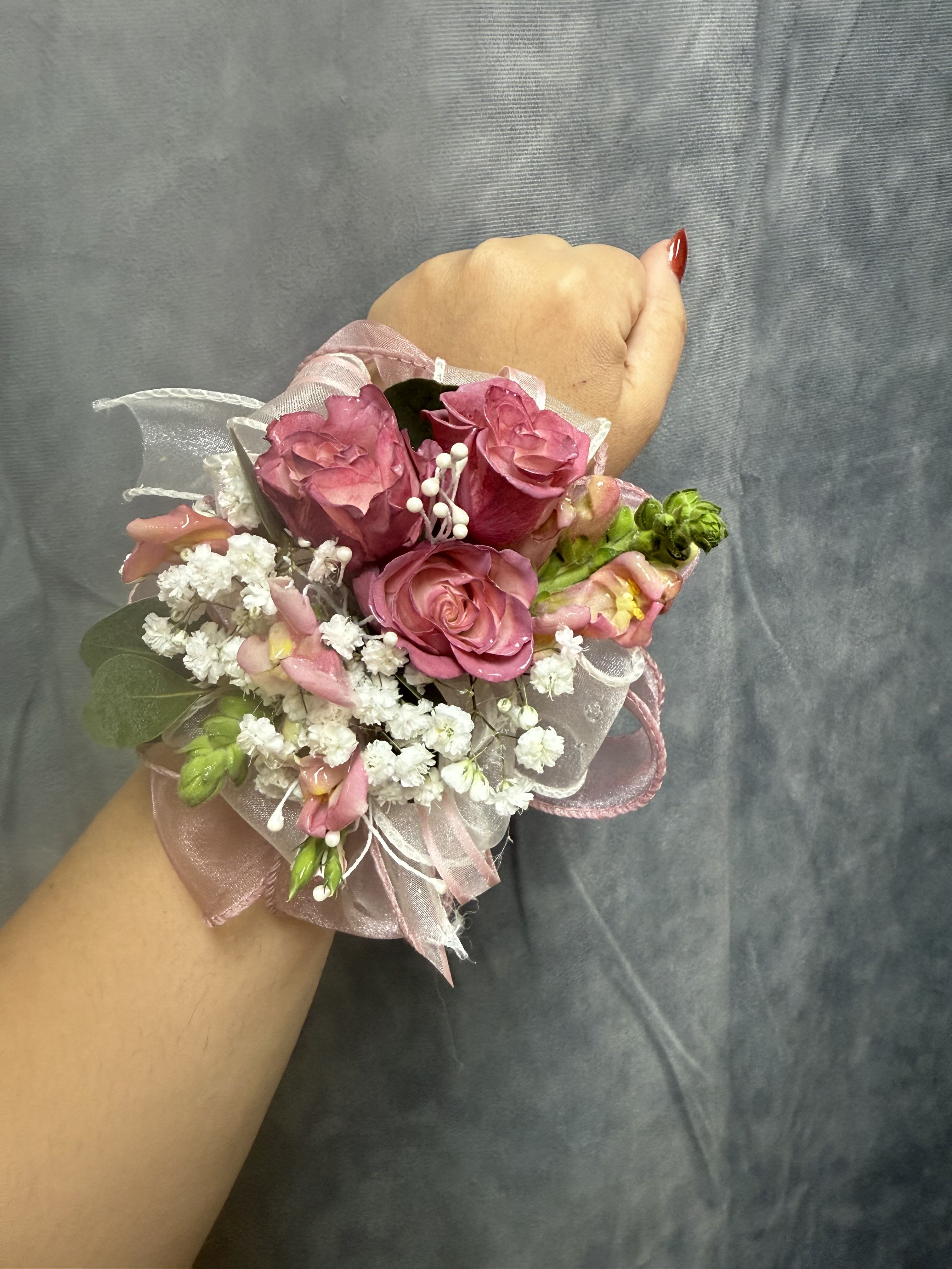 Dusty Rose Wrist Corsage  - Dusty rose wrist corsage with pearl bracelet 