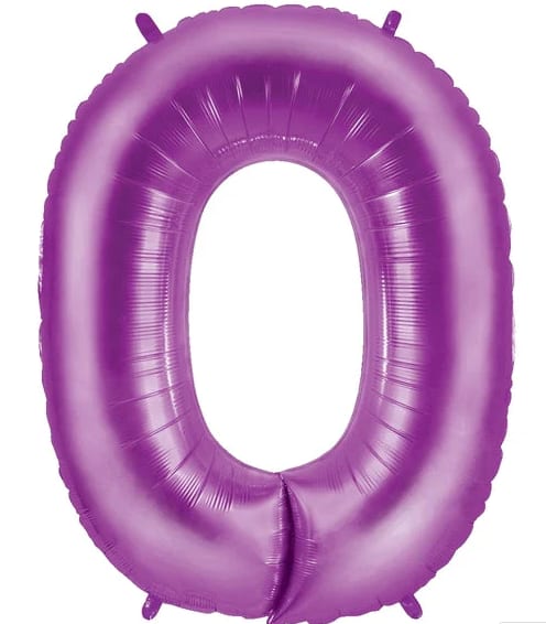 Purple number 0 foil balloon on a white background