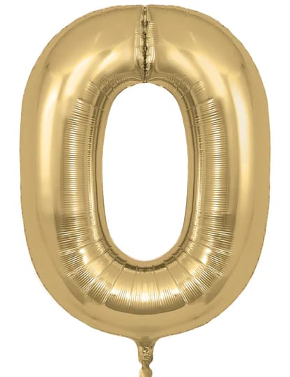 Gold number 0 foil balloon on a white background