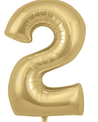 Gold foil balloon shaped like the number 2