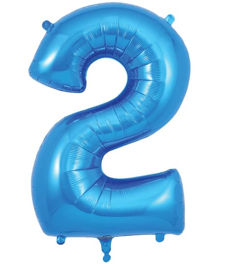 Blue number 2 foil balloon on a white background
