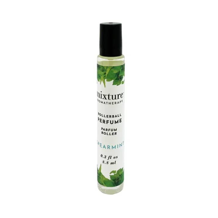 Peppermint rollerball perfume bottle with black cap