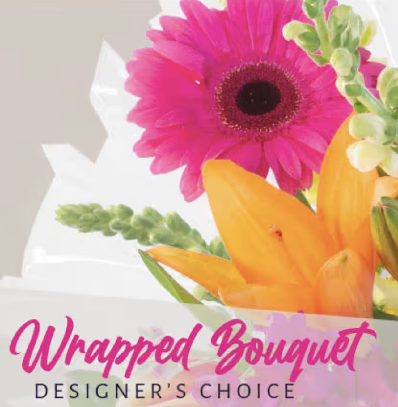 Designers Choice Wrapped Bouquet - A beautiful mixture of fresh flowers hand tied and wrapped (No Vase is included). Flowers and colors will vary with seasonal availability.