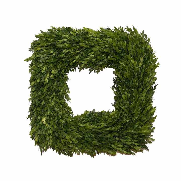 Square green foliage wreath with a hollow center