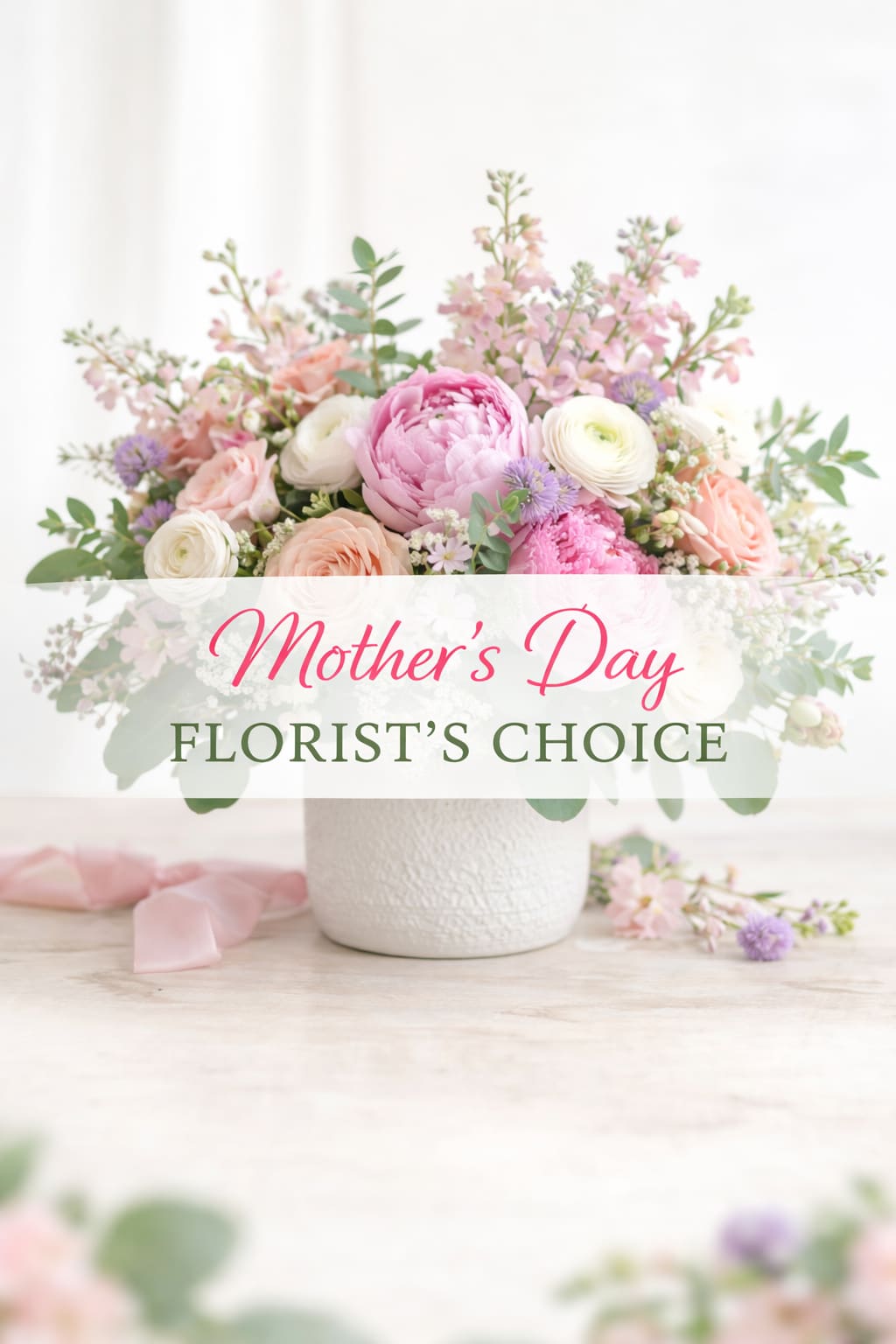 Pink and white mixed bouquet in a white vase