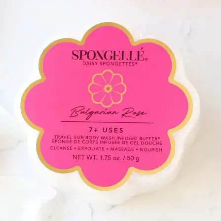 Bulganian Rose Daisy Spongette Soap Sponge - Our Bulgarian Rose Spongette meets Daisy Collection’s signature flower de-sign. Everything you love about our travel-friendly Spongette with the bonus of soft petal curves to enhance your cleansing experience. Treat yourself to a night of enviable romance with the unmistakable sophistication of real rose perfum. Plus, our Spongette is accepted on all airlines making Bulgarian Rose perfect for honeymoons and memorable excursions abroad. Good for 7+ washes each.