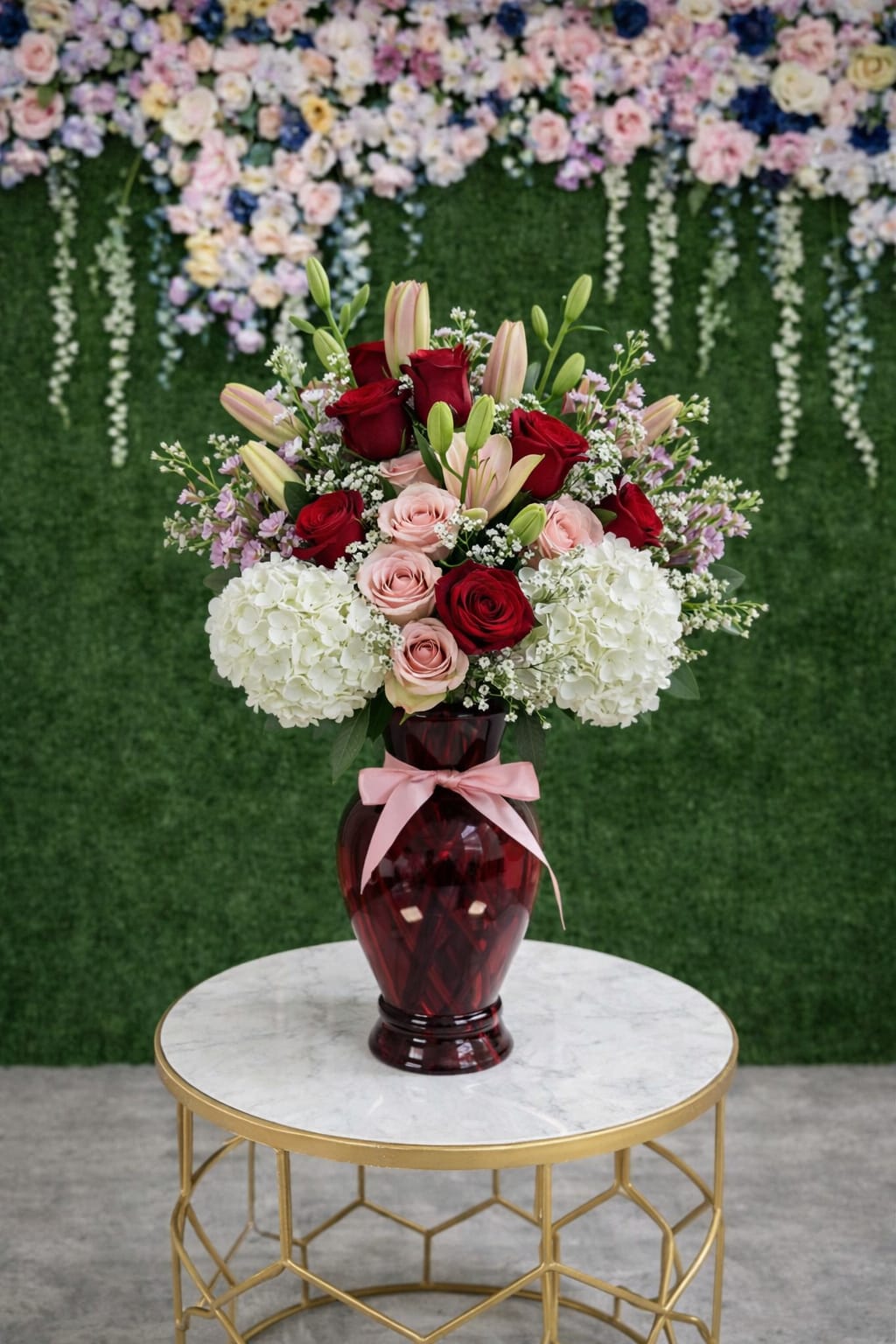 Be Mine by Lulas  - If your partner's love language is gifts, don't sweat it. This classic (and big!) arrangement is a perfect way to celebrate and show your love. Whether it be Valentine's Day, an anniversary, or a random Tuesday, this arrangement will be sure to wow.  Approximate Dimensions: 20"D x 25"H
