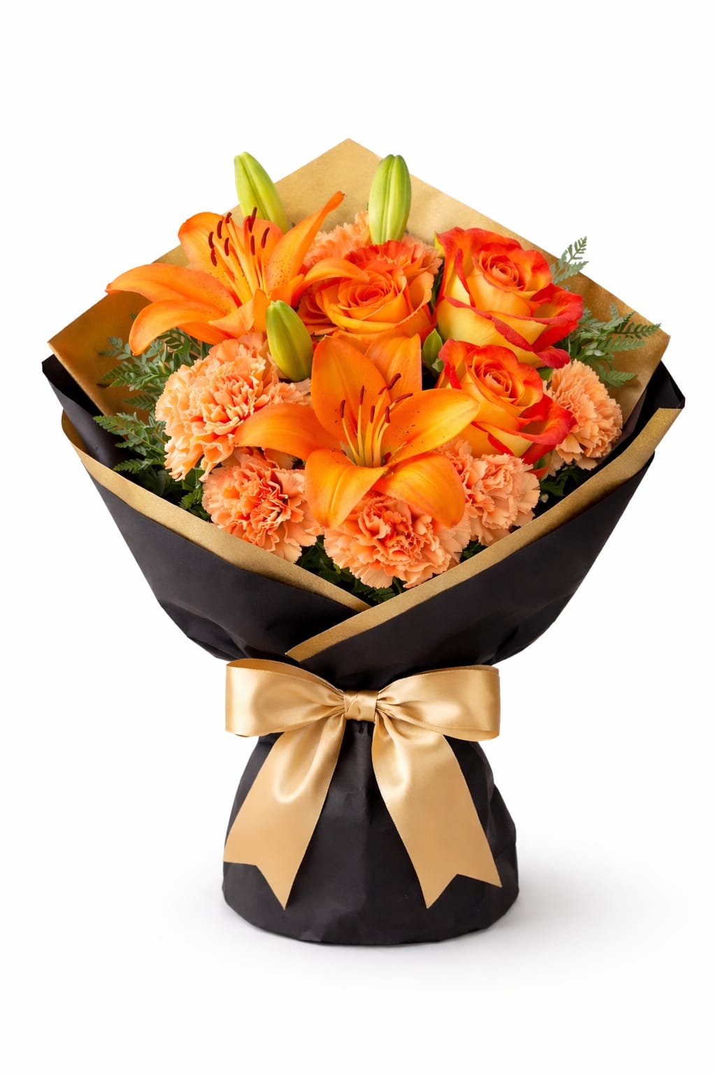 Deal of the day  - Deal of the Day: Bold orange blooms in luxe black &amp; gold wrapping.”