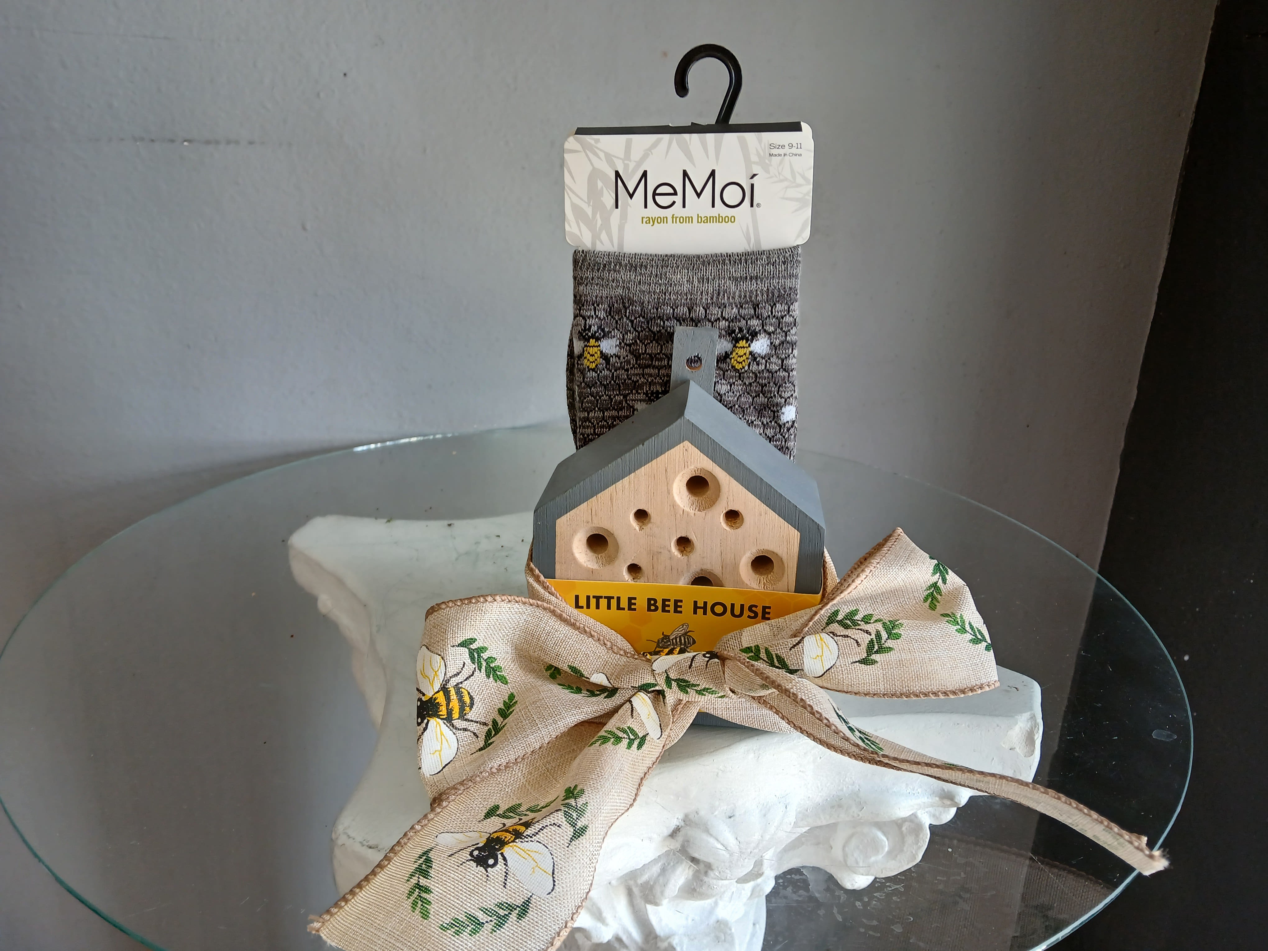 Busy Bee Bundle - This bee-themed bundle includes one bee home and one pair of cozy bee socks! Perfect for bee lovers and gardeners!