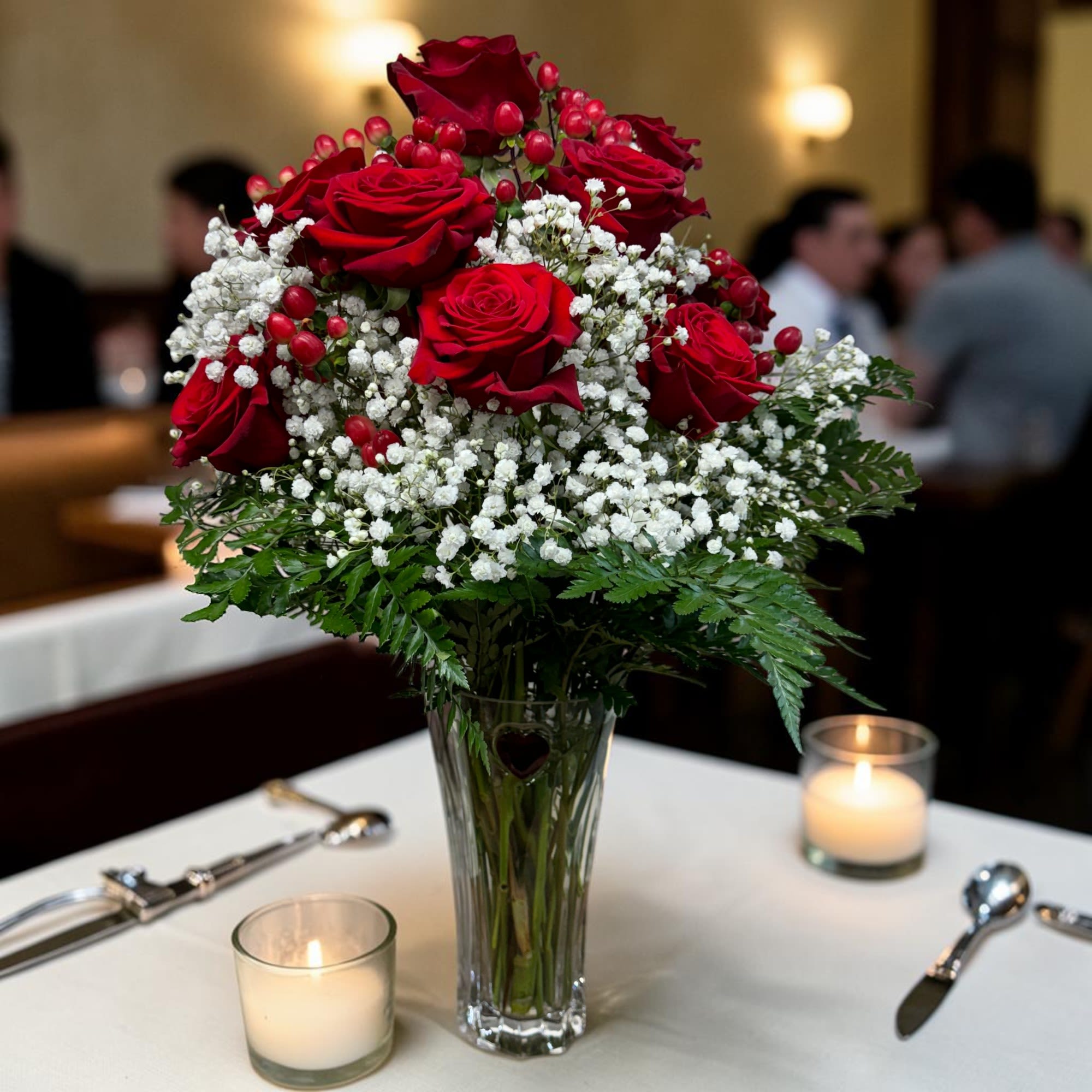 True Romance - This dozen of red roses with baby's breath is a classic - a perfect romantic gift for Valentine's Day or anniversary. 