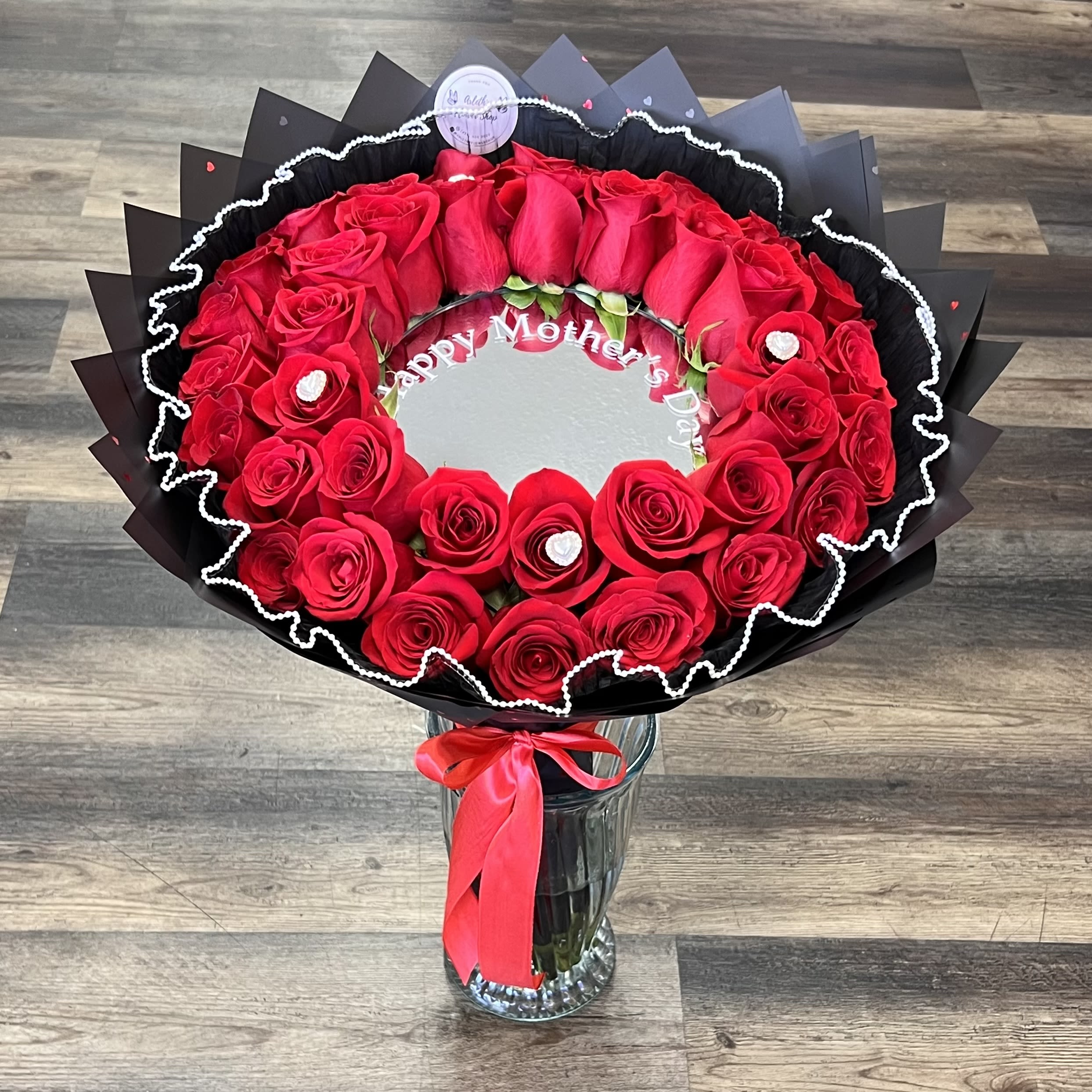Mom’s Reflection - Red Roses Bouquet With Mirror - A stunning arrangement of red roses with a mirror, designed to reflect love, beauty, and appreciation for Mom. 