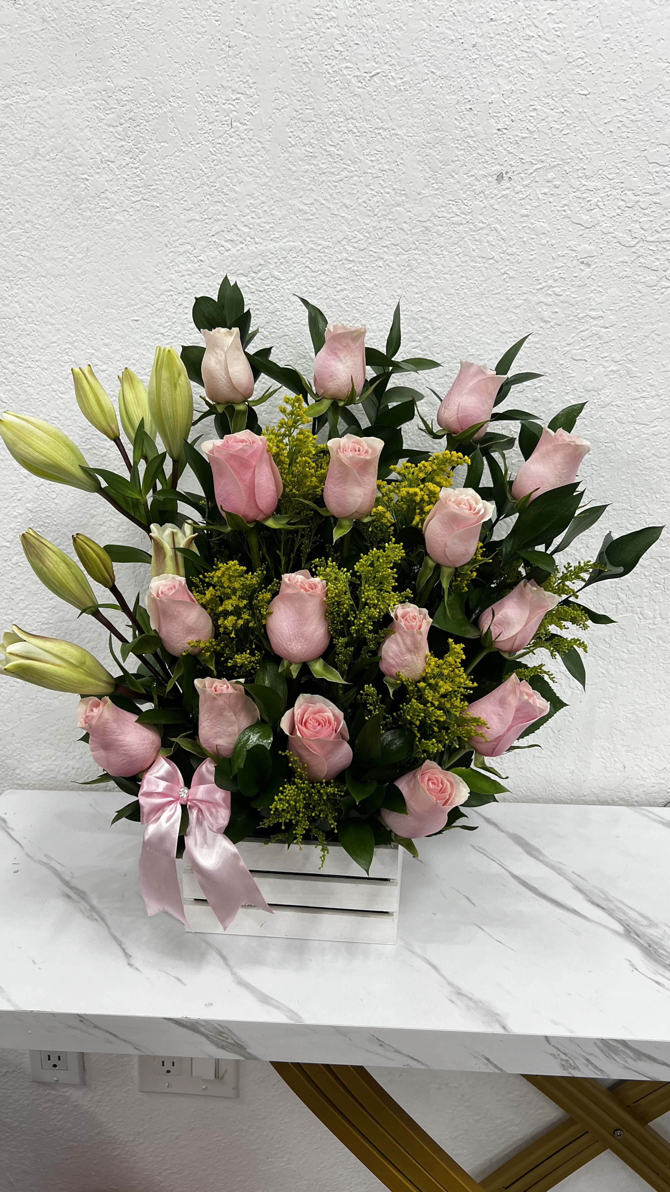 The Pink Garden - Luxury Arrangement With Pink Roses And Lillies - A delicate mix of pink roses and lilies, full of elegance, love, and soft beauty. 