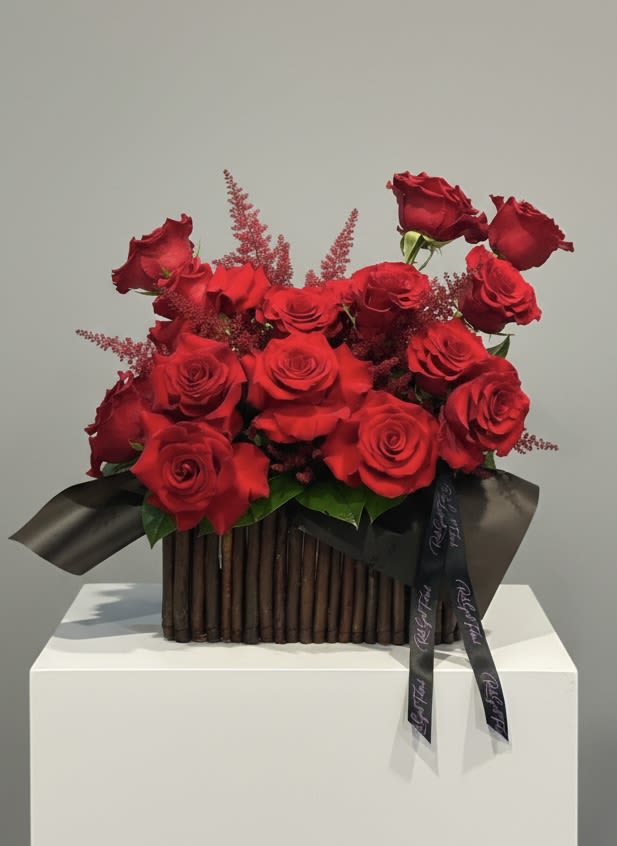 Rose Garden Box - Nostalgic wooden box filled with premium red roses. Special color requests available. Simply put color request in the order notes and the florist will contact you to confirm. 