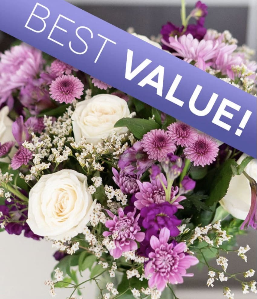 Florist Designed Purple Mother's Day Bouquet - This bouquet uses Purple and white tones for a Mother''s Day bouquet