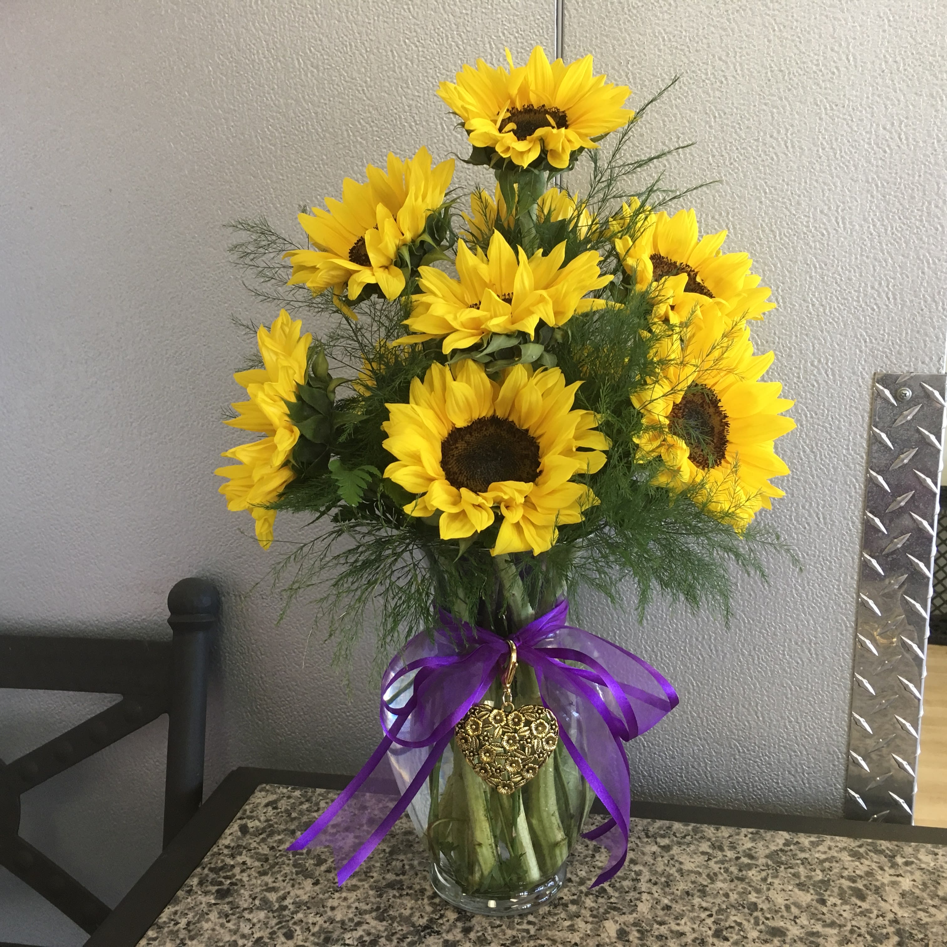 Golden Sunflowers - As shown w/ golden flowers heart charm