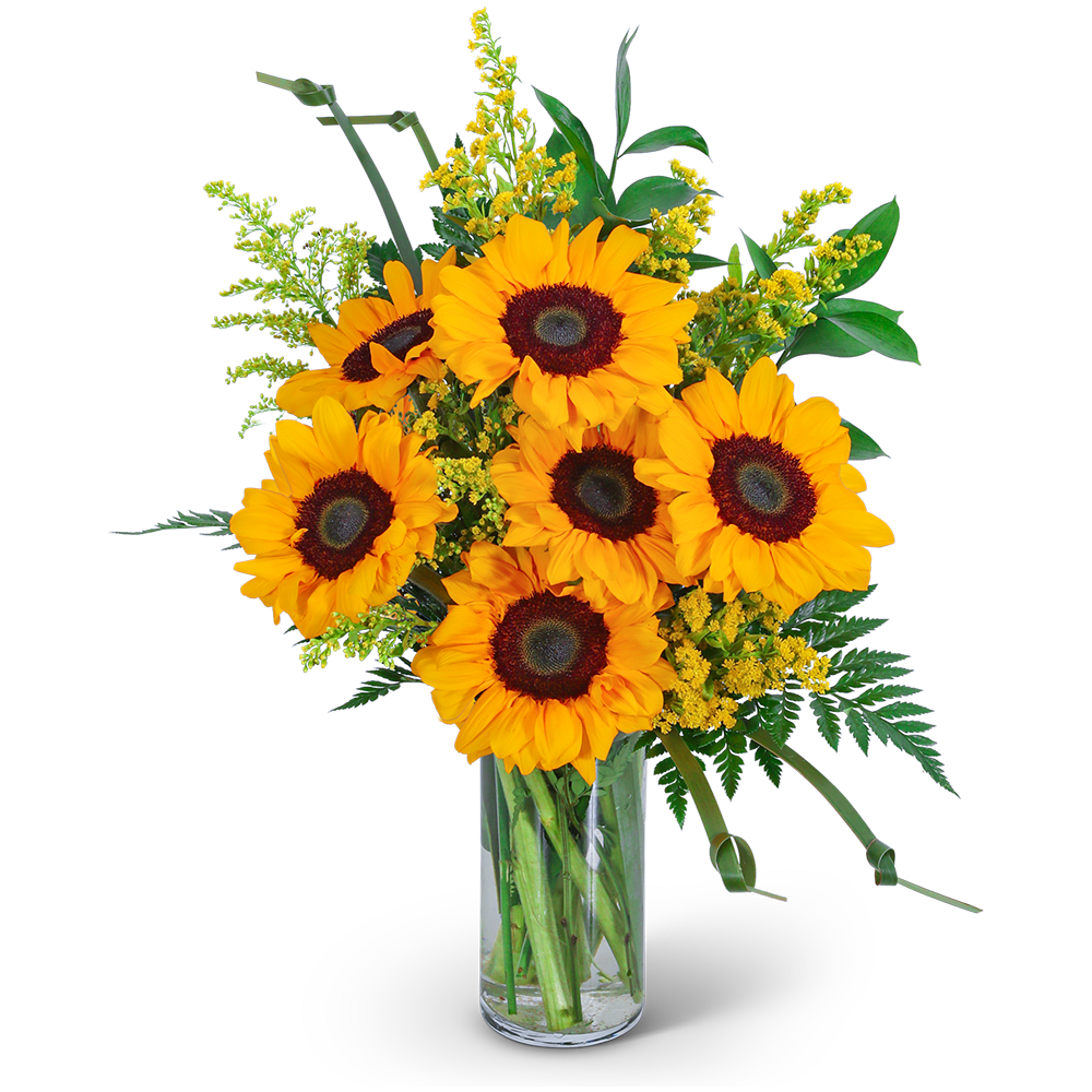 Sunflower bouquet in a clear glass vase