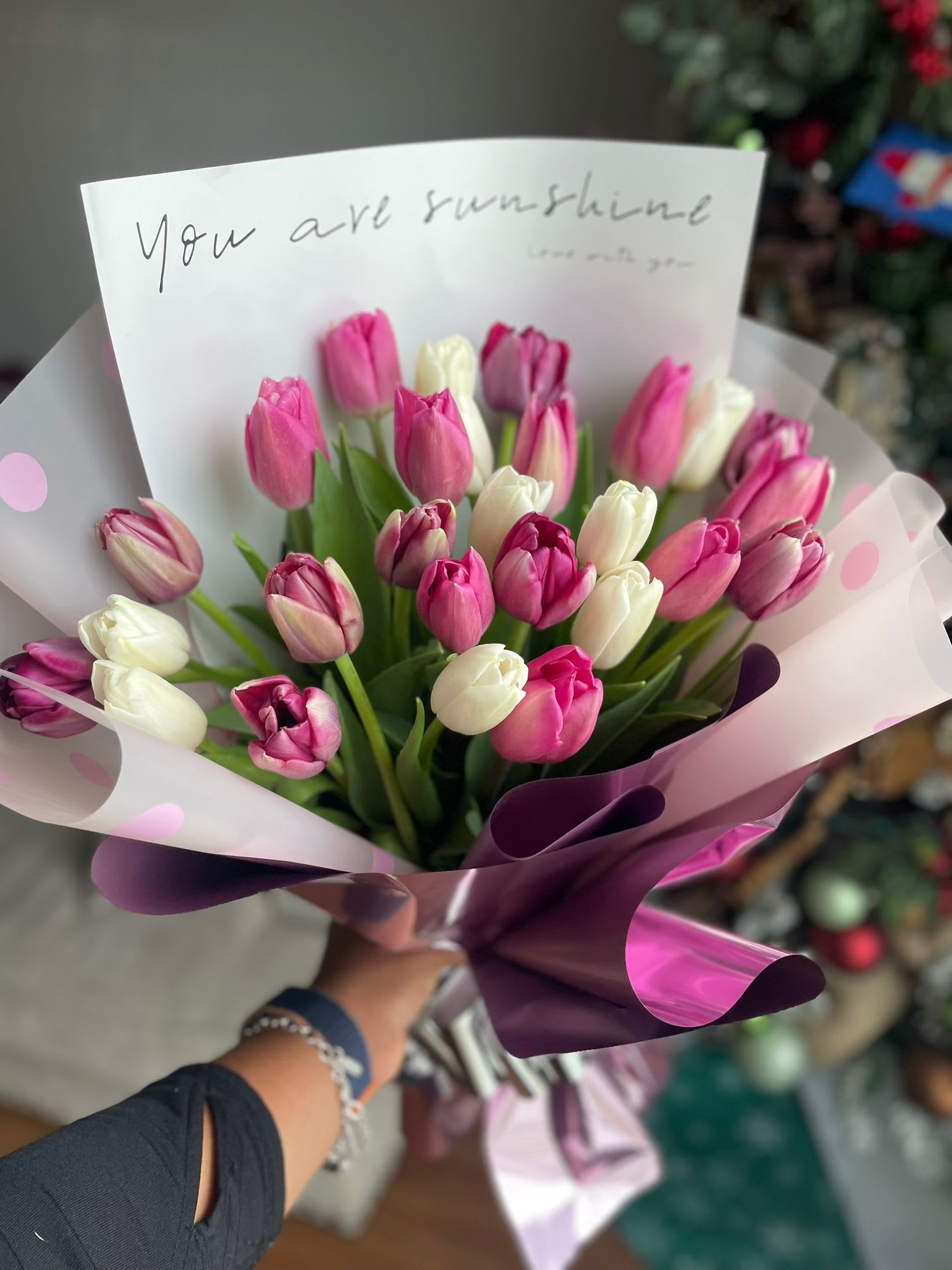Tulips  - Sending a bouquet of single type of flowers is a stylish option. A beautiful 25 stems gathered in a beautiful waterproof Korean wrapping paper. Vases vary depending on availability.