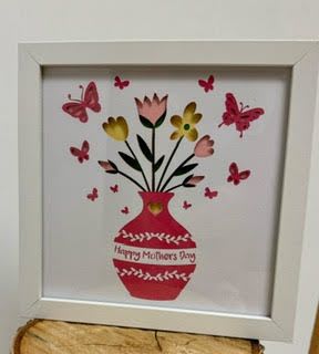 Framed Mother’s Day floral print with a red vase and butterflies