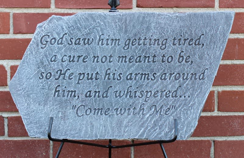 God Saw Him Concrete Memorial Plaque  - God saw him memorial plaque is approx. 18” wide. Stands are available when choosing the deluxe version.