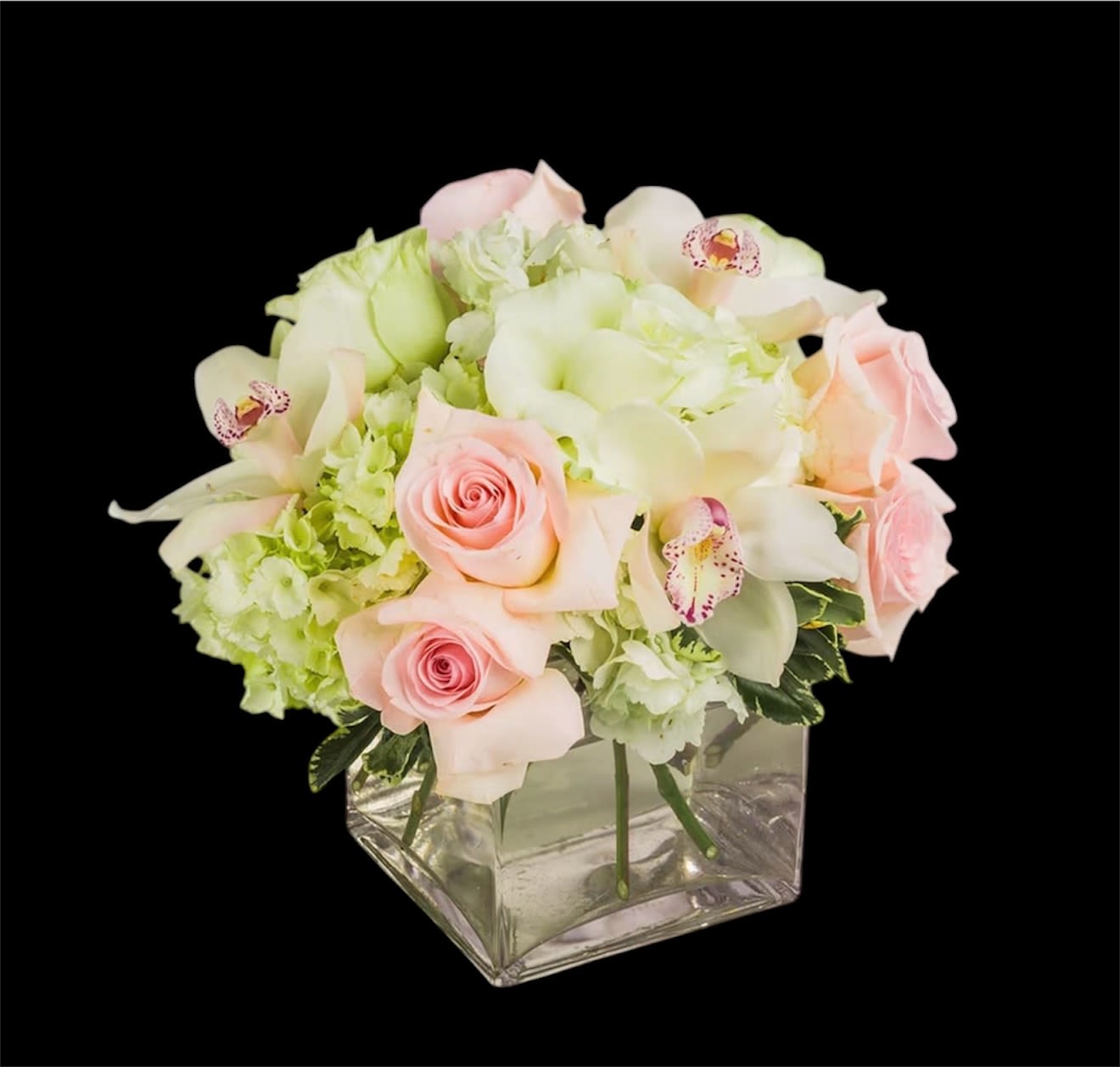 Elegant by BloomNation™ - This bouquet shows that there is beauty in simplicity. Elegant by BloomNation™ is the perfect gift for almost any occasion, especially for celebrations and showing gratitude.    Arrangement Details: Includes white roses, blush pink roses, white cymbidium orchids, and white hydrangea