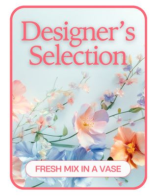 Designer's Choice - A soft, garden-fresh mix of pastel blooms makes this Designer's Choice flower arrangement a gentle way to mark a birthday, say thank you, or brighten someone's day. This everyday bouquet in a vase blends pink, blue, white, and lavender tones for a light, airy look-perfect when you want the person you're thinking of to feel seen and cheered without overstating the moment.  The florist selects a loose, layered assortment of mixed flowers-soft pink blossoms, powdery blue accents, crisp white blooms, and pale purple/lavender petals-arranged naturally in a vase for an unfussy, garden-picked feel. The composition favors a relaxed silhouette rather than tight formality, so stems float and mingle for movement and texture. A vase is included, ready for display on a table, desk, or bedside.  Ideal for sending to a friend, coworker, or family member who appreciates subtle charm, this arrangement reads as thoughtful, casual, and uplifting-the kind of gift that brightens an ordinary day. Standard care: keep in fresh water, trim stems every few days, and place away from direct heat to extend vase life.