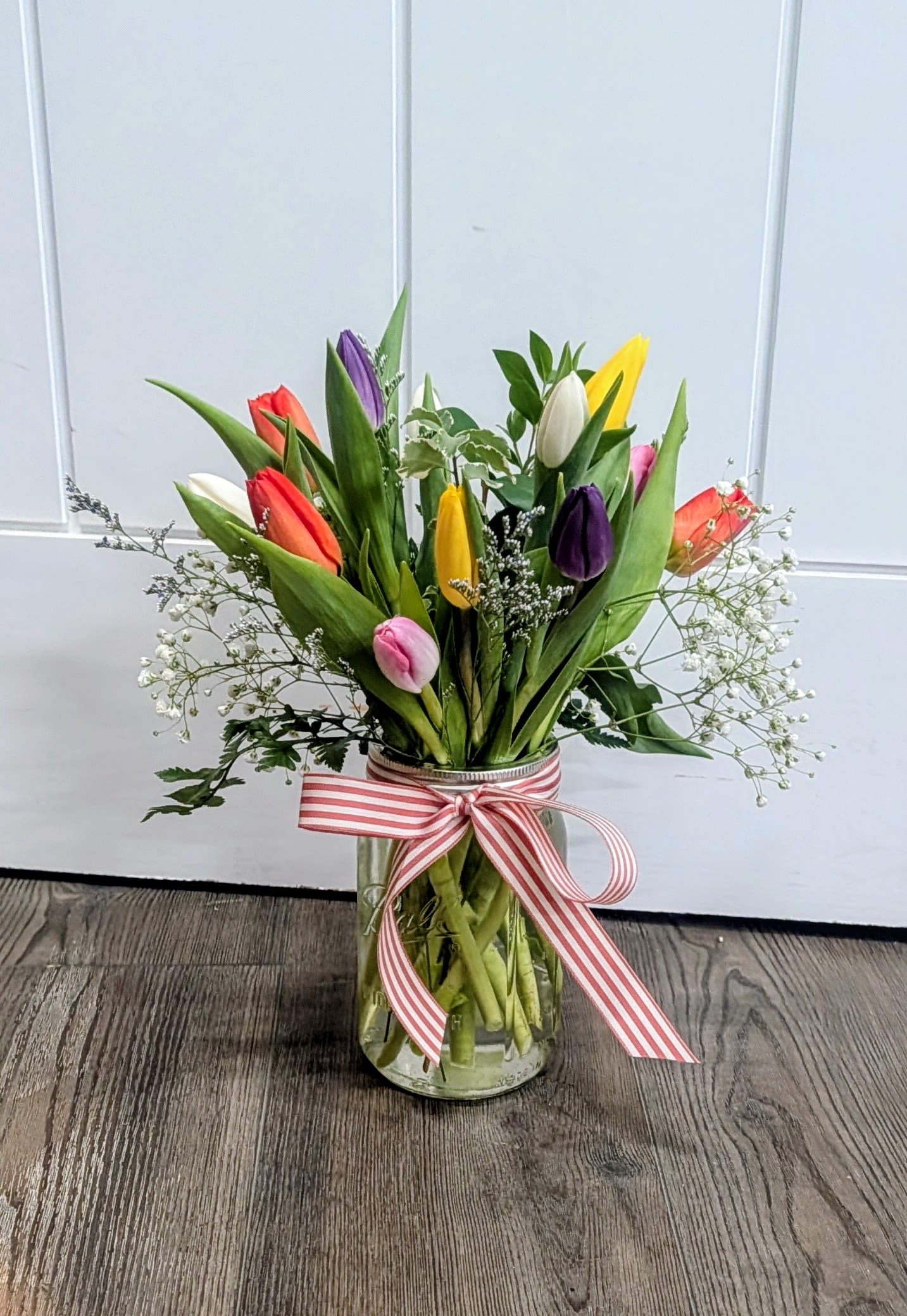 Tulips - Mason Jar includes different color tulips