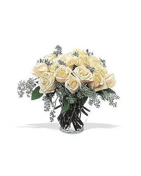 Pristine Roses - Tasteful pure white pristine roses arranged elegantly for that special person. 