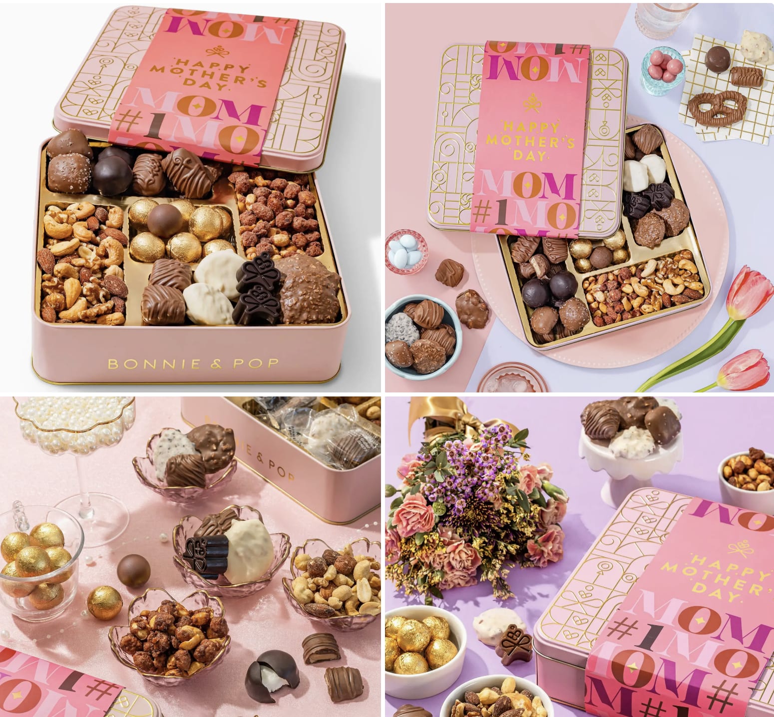 Chocolate and Nut Snack Box  -  Celebrate Mother’s Day with a beautifully arranged gourmet chocolate and nut gift tin that’s perfect for moms, wives, grandmothers, sisters, and all the special women in your life.