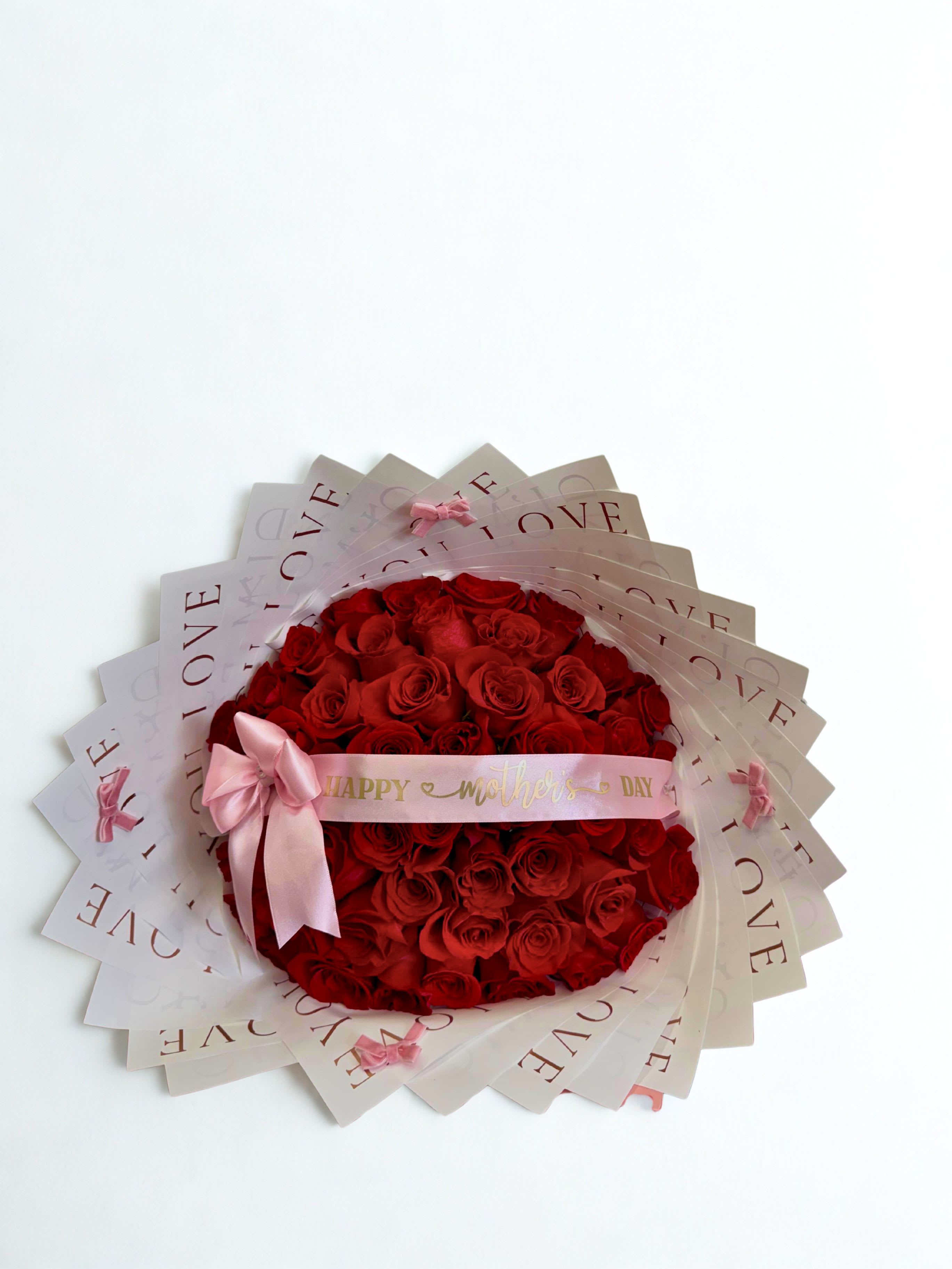 Mother day Red Roses Bouquet  - mother day collection 50 red roses &amp; ribbon mother day 