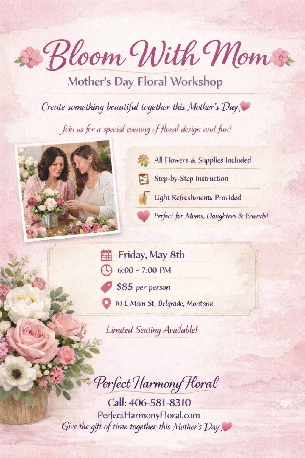 Mother's Day Workshop - Mother's Day is the perfect day to spend with your moms, grandmas, daughters, sisters, and other women who've inspired you and guided you through life. Don't just get a gift, create a memory of your time spent together this year.  