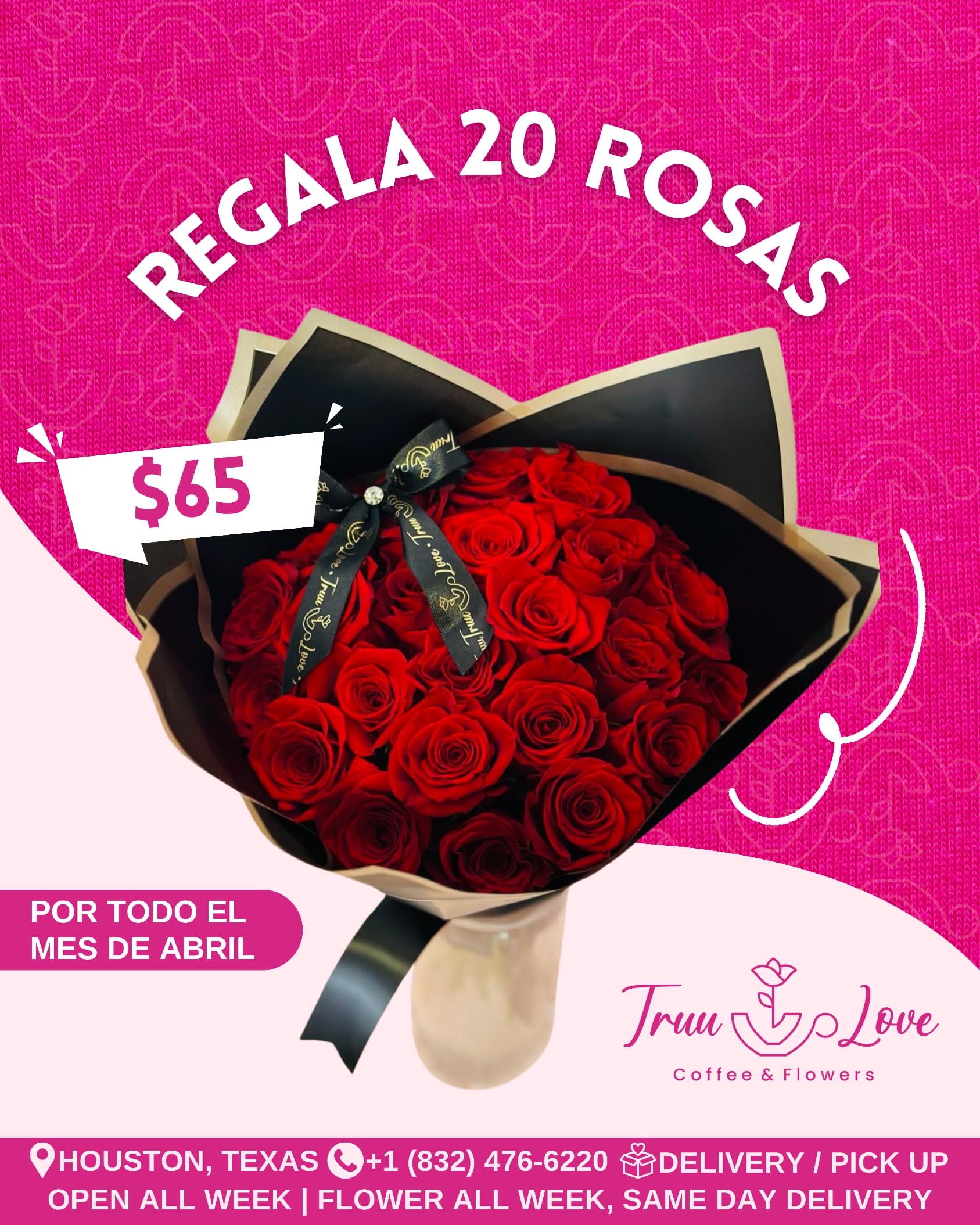 Bouquet of red roses wrapped in black paper with a ribbon