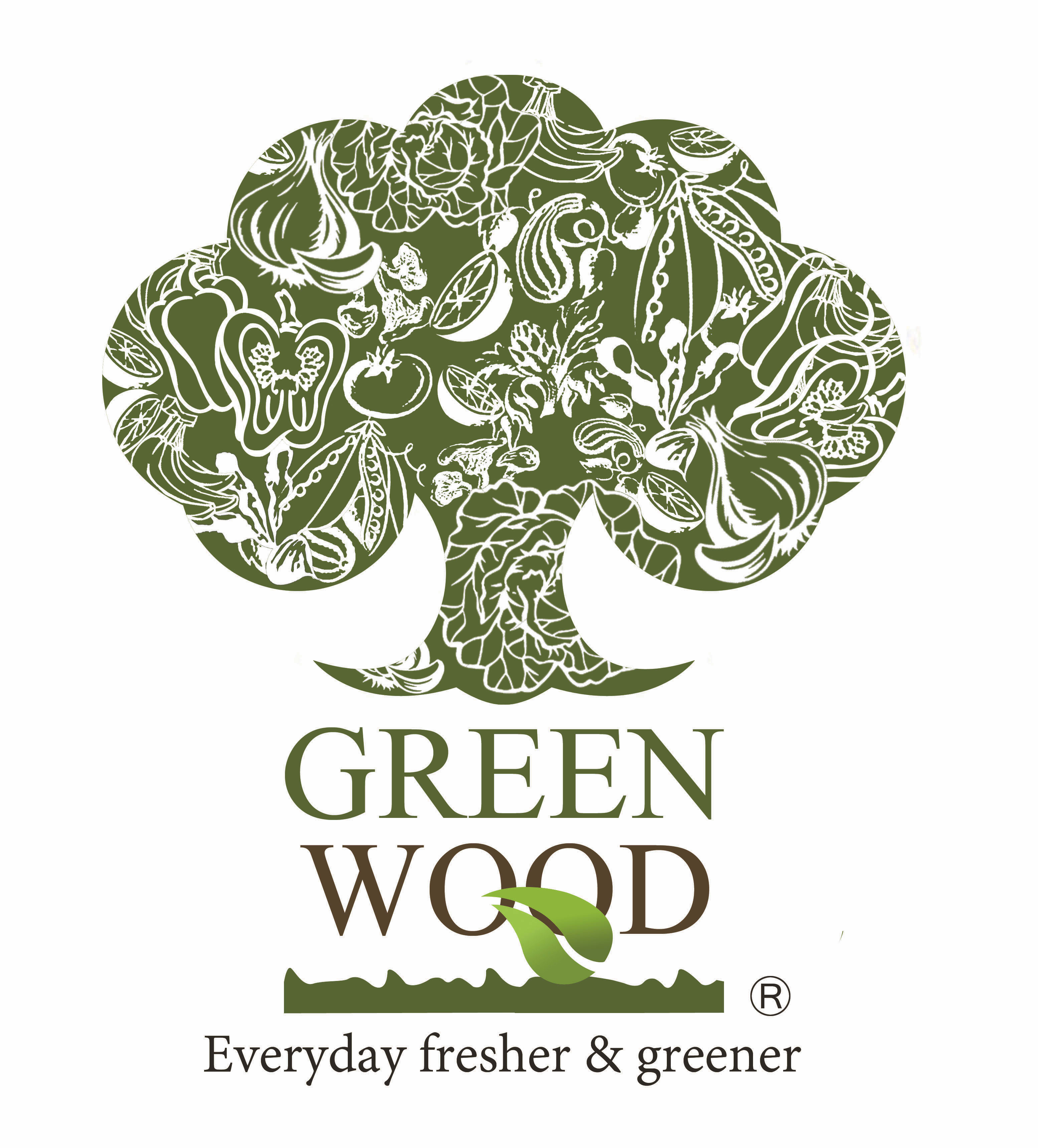 Green Wood logo with a stylized tree and text on a white background