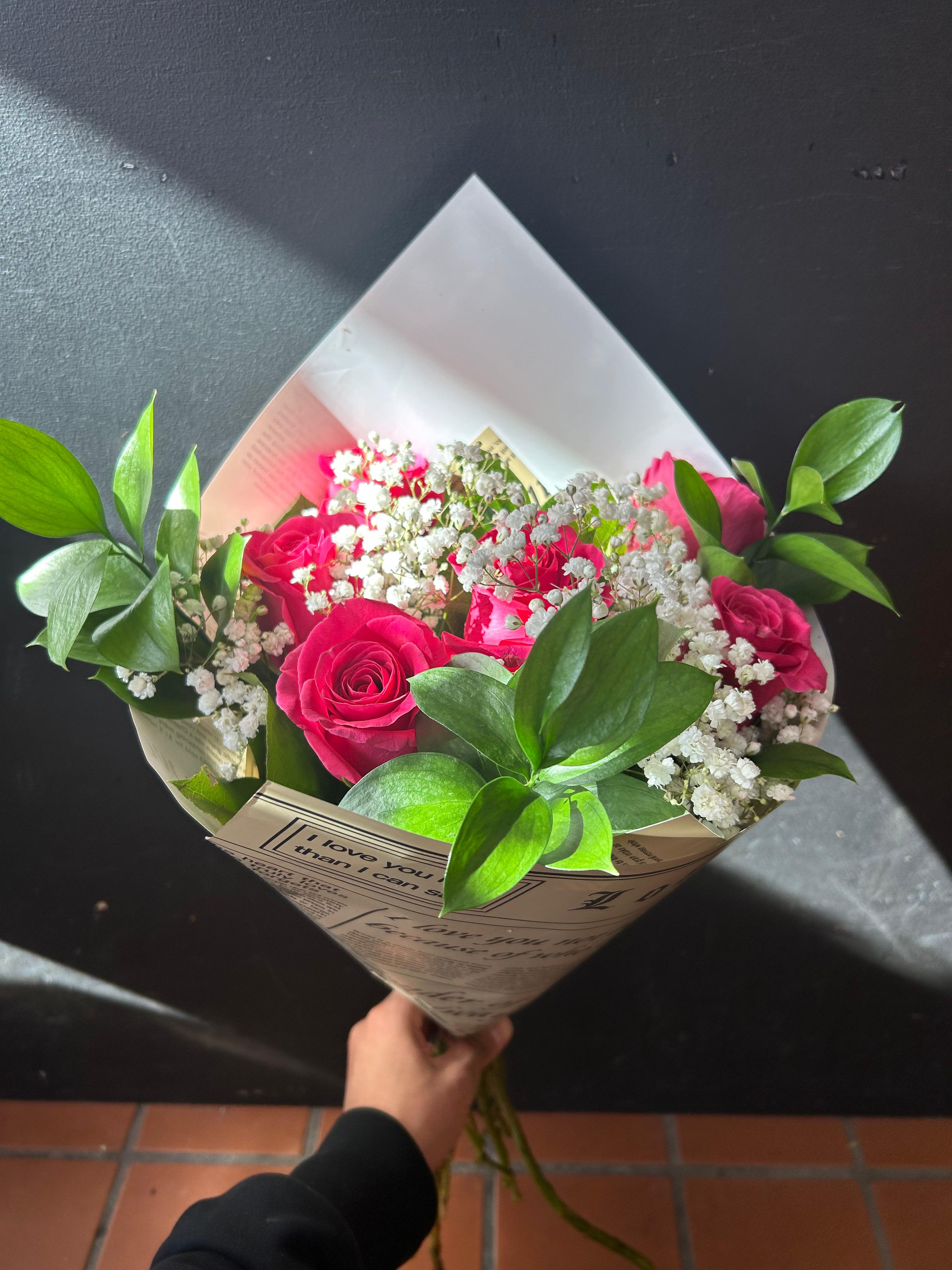 Hot Pink Roses-Half Dozen Bouquet* - .