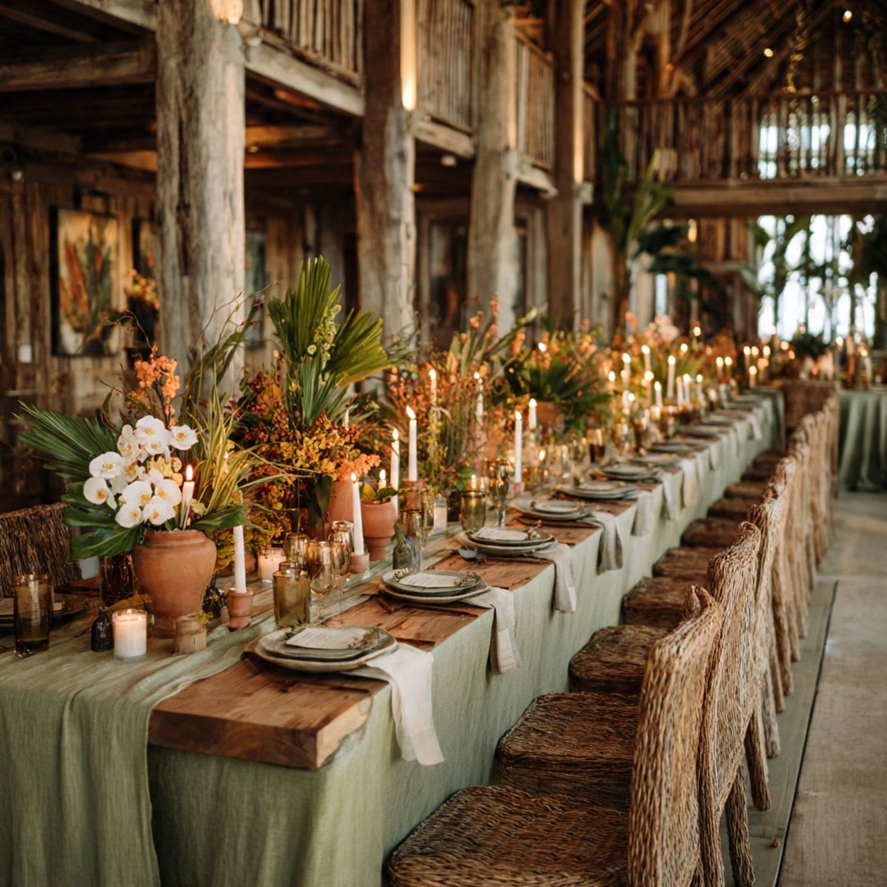 Elegant Weddings  - For the ceremony, will include a display of a floral ceremony archway  $3000,   With 2 tropical flower arrangements for the  start of aisle florals $275,   Cock tail hour  1.  Welcome Area floral $275  5. Cocktail table (5 votives $45 each)  1. Bar Florals (Repurpose from Ceremony to reception) $0  15. Reception Centerpieces on each round table $275 each  27.  small centerpieces for Kings Table $50 each  6. medium centerpieces for Kings Table $250 each  2.  end cap Floral arrangements With lanterns  for Kings table, repurpose aisle floral for end cap $0  1. Medium arrangement for Family Honor Table Florals $275 each  1. Hanging Tropical Greenery &amp; Disco Balls Installation $2500  Standard Price: $14,075 Deluxe Price: $20,075 Premium Price: $25,075  Difference between upgrade is more orchids and tropical greenery added to your order 