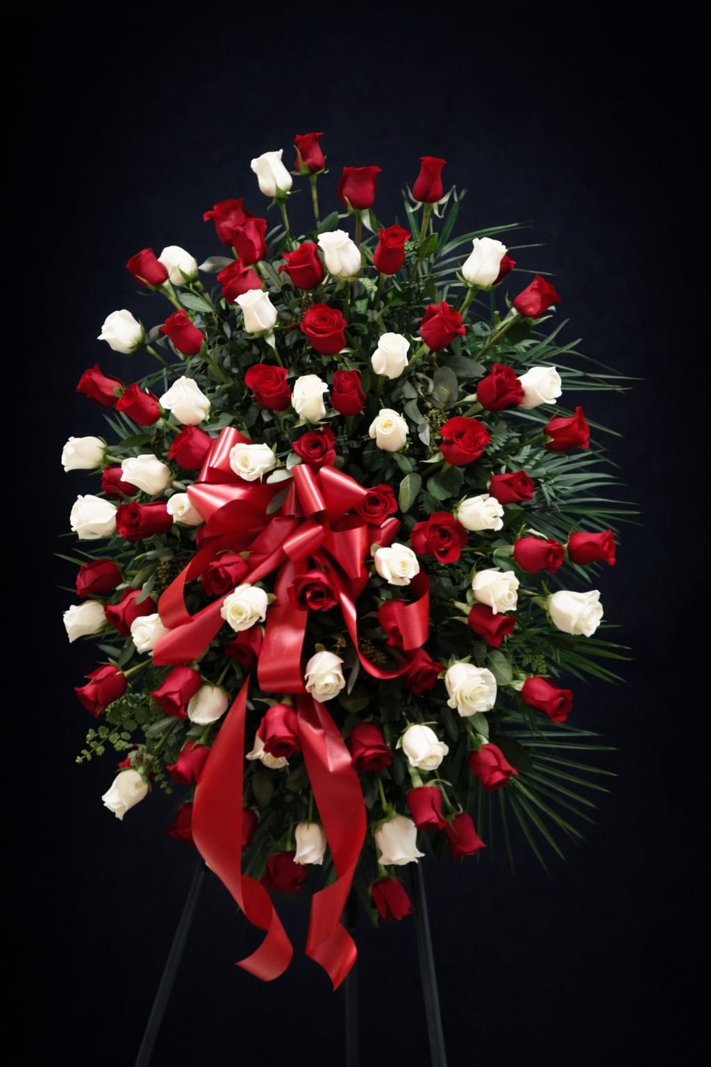 Red and white standing spray (FS4) - This standing spray make with red and white Roses 