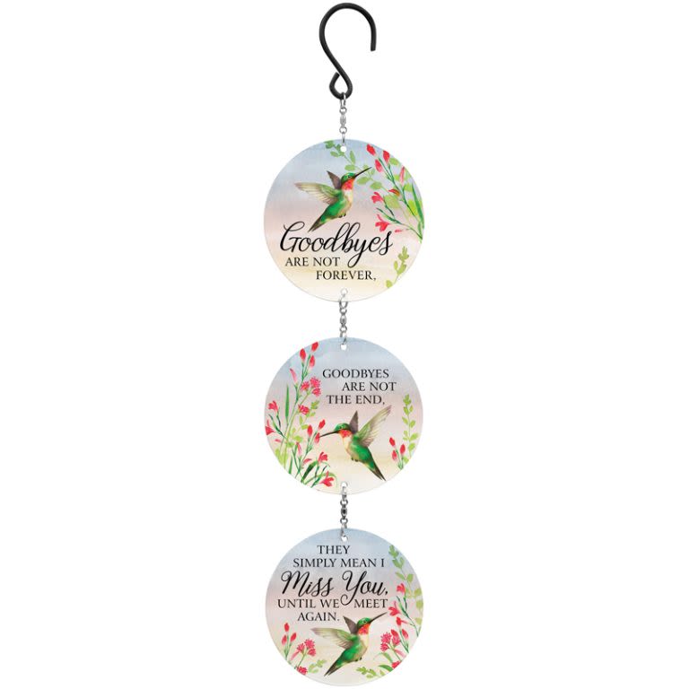 "GOODBYE" TRIO SPINNER - A spinner with three tiers, each decorated with hummingbirds, pink flowers, and a verse
