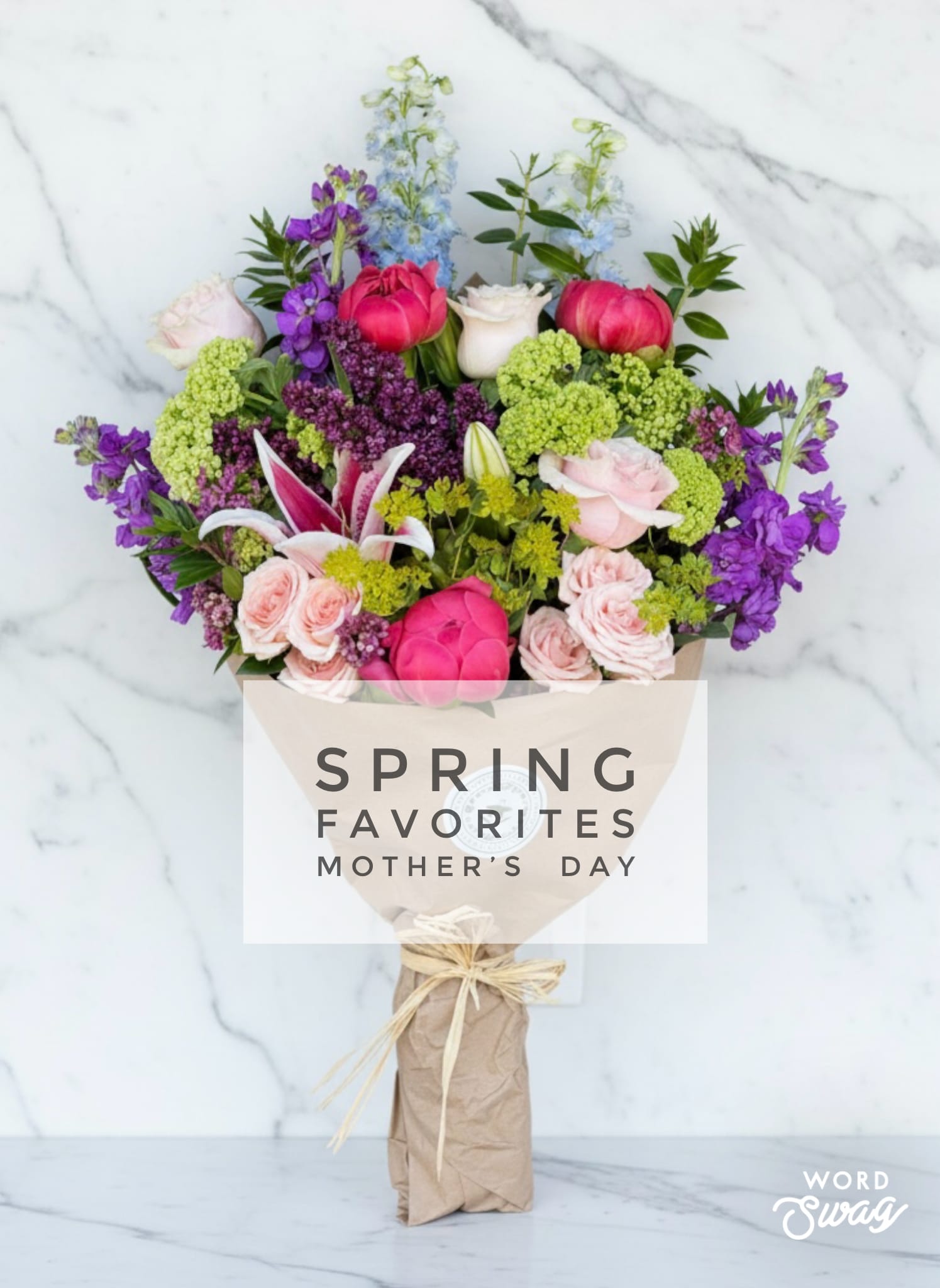 Spring Favorites Mother’s Day - Our Spring Favorites Mother’s Day Wrapped Bouquet features a hand-tied mix of the season’s best blooms in soft pastels and vibrant spring tones. Wrapped and ready to gift, this bouquet is available for pickup only during Mother’s Day week.