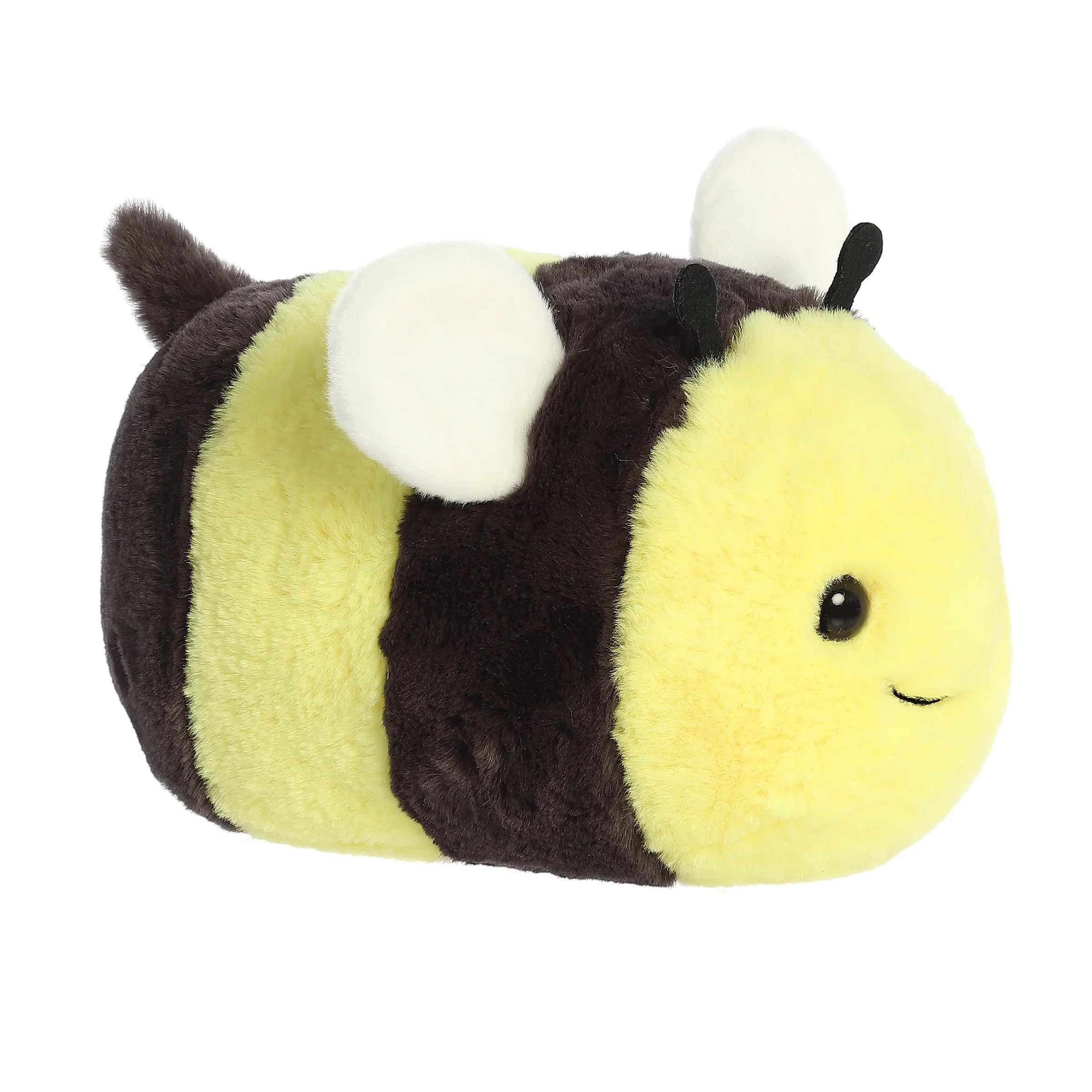 Plush- Happy Bee 10" - A bright and fluffy bee plush with soft yellow fur, tiny wings, and adorable details. Its round shape and cozy texture give it a playful and cheerful look. 