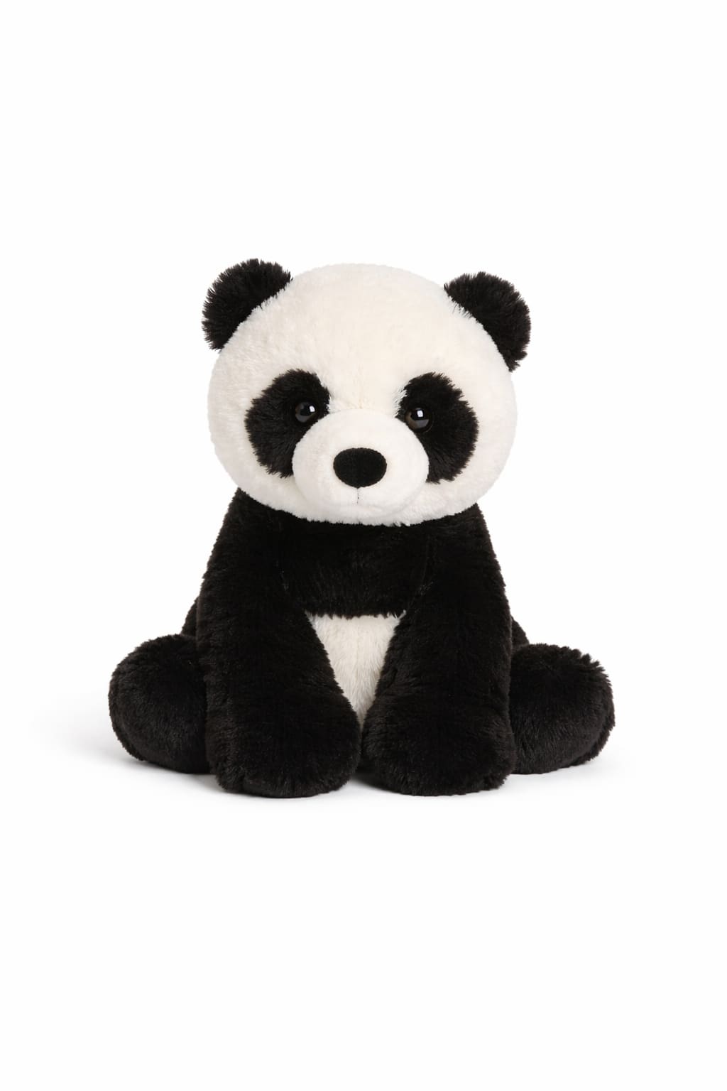 Plush- Panda 14" - A soft black and white panda plush with a round face and gentle expression. Its fluffy texture and classic design give it a calm, cozy feel.