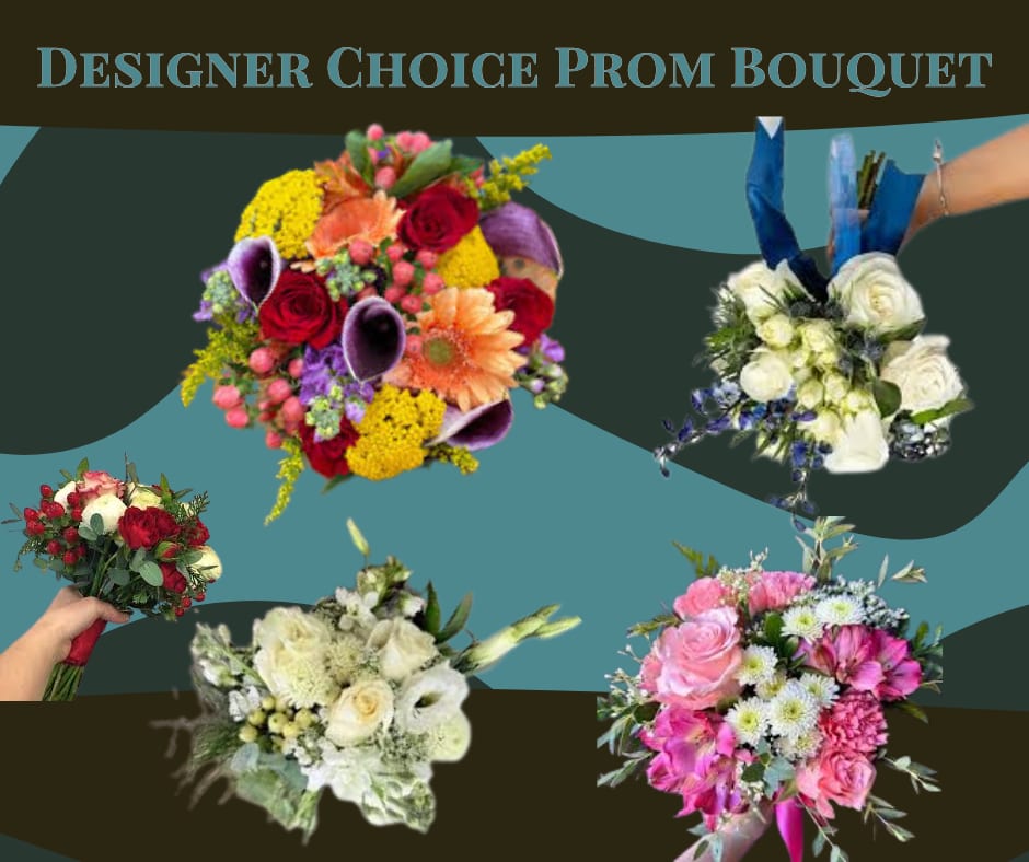 Prom Handheld Bouquet- Designer Choice - A prom handheld bouquet designed to make the recipient feel celebrated and picture-perfect on prom night or any special occasion. The designer-choice prom bouquet works beautifully for prom, quinceañera, homecoming, spring celebrations, birthdays, Mother's Day, or a romantic "just because" surprise-the youthful, formal look reads as both joyful and elegant for photos and processions.  Each bouquet is assembled by our skilled designer in your choice of colors. The designer chooses the best seasonal blooms and a harmonious palette to match your color scheme.  Perfect for the person you want to see glow-she'll feel seen, confident, and celebrated whether this is for prom, a birthday, a springtime event, or a romantic gesture. Bouquets are sized and furnished for handheld presentation; because these are designer choice, please tell us preferred colors and coordinating dress color for ribbon wrap at checkout when possible so we can tailor the arrangement to your occasion.  Specific flower requests must be made via phone at 952-471-8400 or 952-471-8409 or IN-STORE. 