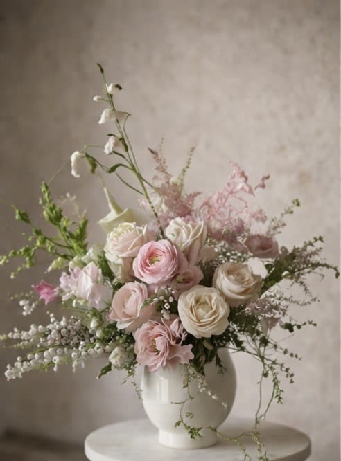 Mother' Day Collection La Dulce - Some flowers are given. These are designed.  La Dulce is the softest expression of the Florecitas Mother's Day Collection — an airy, garden-gathered arrangement in blush, cream and soft pink. Featuring premium garden roses, ranunculus, lisianthus and delicate sweet pea, each arrangement is hand-designed to order using the finest blooms sourced fresh from wholesale farms.  No two arrangements are exactly alike. Every stem is chosen with intention.  Available as a hand-tied bouquet or vase arrangement. Pre-orders close May 1. Pickup available in Southern California Wine Country.