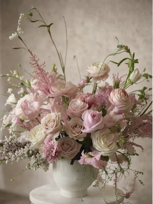 Mother's Day Collection La Rosa - For the mother who has always deserved more.  La Rosa is the heart of the Florecitas Mother's Day Collection — a full, romantic arrangement layered with garden roses, ranunculus, lisianthus, spray roses and trailing sweet pea in blush, cream and soft pink. Fuller than La Dulce, richer in texture, and designed to make a statement the moment it enters the room.  Hand-designed to order using premium blooms sourced fresh from wholesale farms. Never mass produced.  Available as a hand-tied bouquet or vase arrangement. Pre-orders close May 1. Pickup available in Southern California Wine Country.