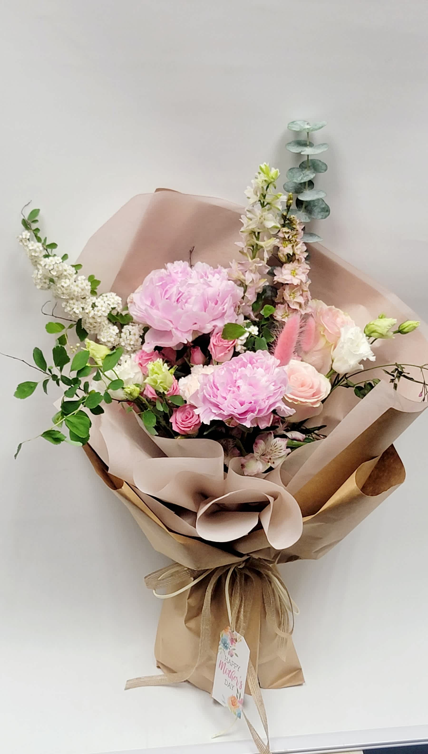 Peony Bouquet - Peony. Lisianthus. Green. Not possible after July through April.