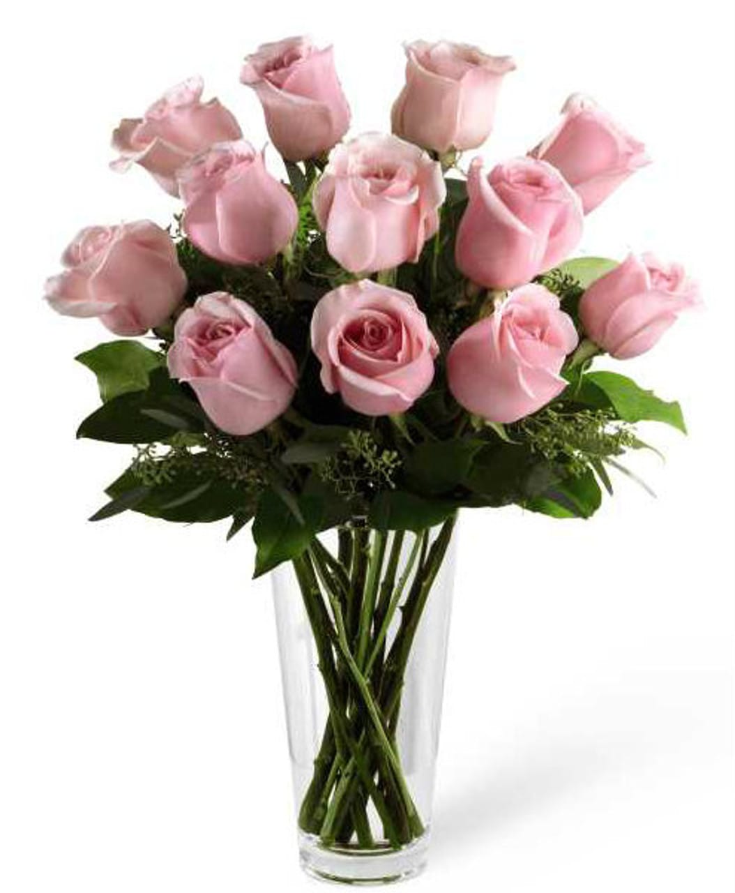 A Dozen Pink Roses - When you want to send a dozen roses – with a slightly more creative touch – these pink roses are a beautiful gesture. The two-toned petals make an artistic statement, and the long-stemmed size will also impress. Shade and Container May Vary.