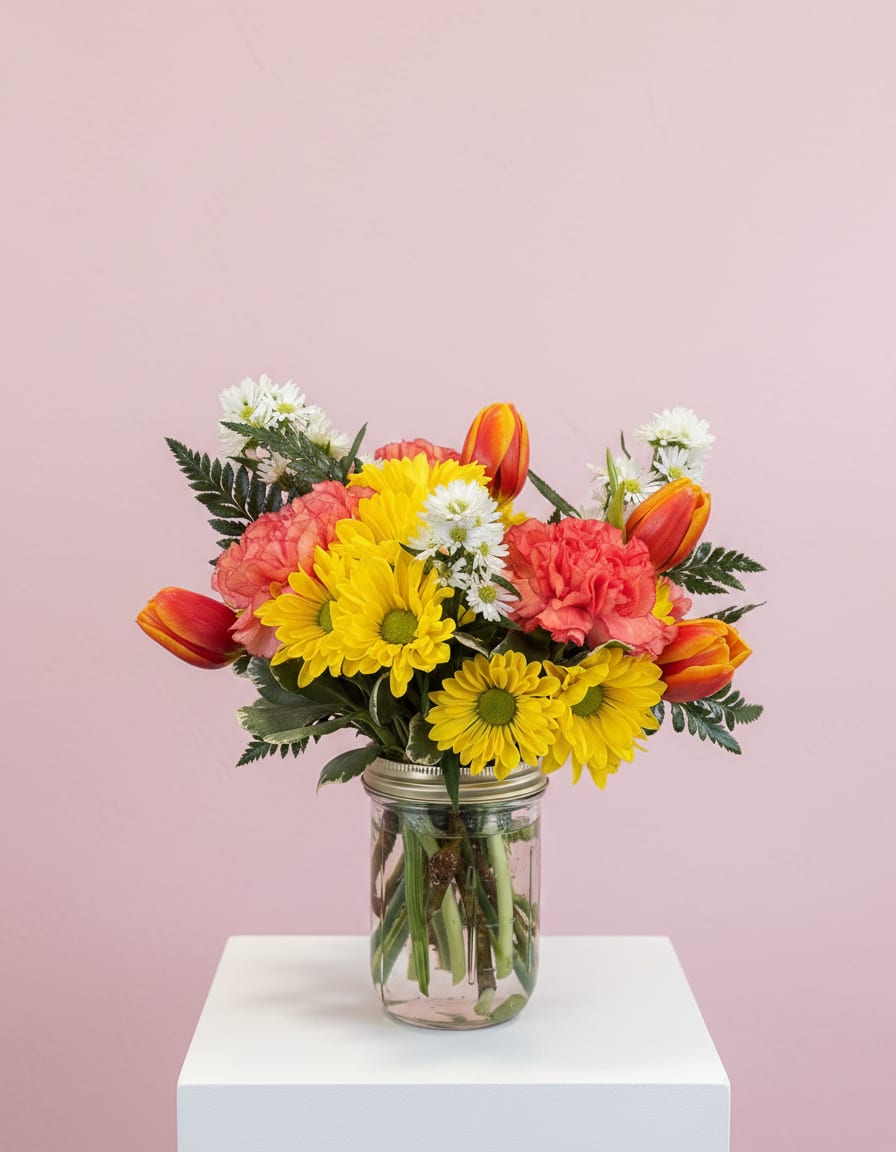 Sunset Glow - This colorful array of flowers will perk up any desk or table