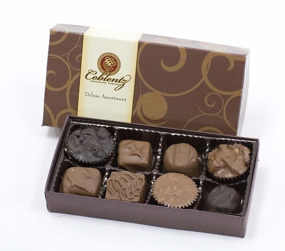 Box of Chocolates (4, 8, or 16 oz) - Select a delicious box of goodies for added sweetness to your gift. Select from Regular size (4 oz), Deluxe (8 oz) or Premium (16 oz).  ***CHOCOLATES MAY CONTAIN PEANUTS***