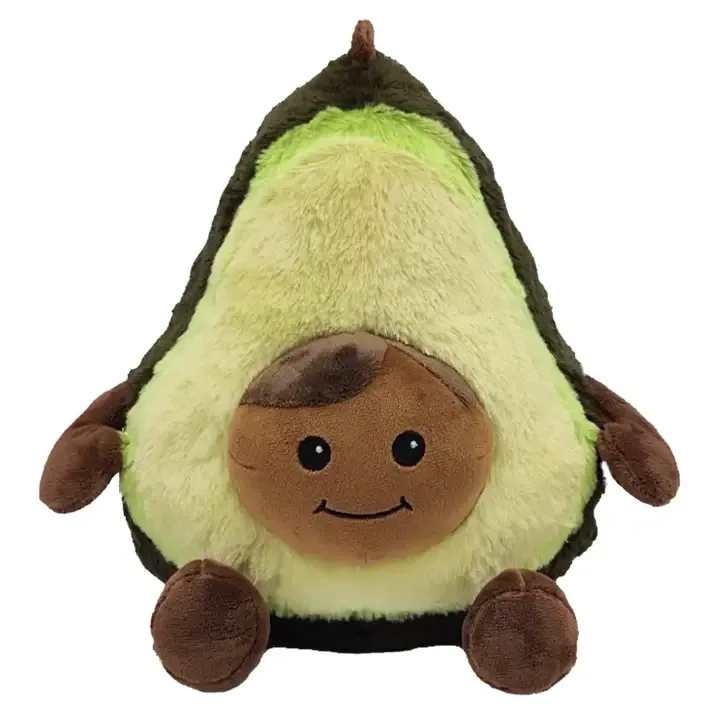 Avocado-shaped plush toy with a smiling face